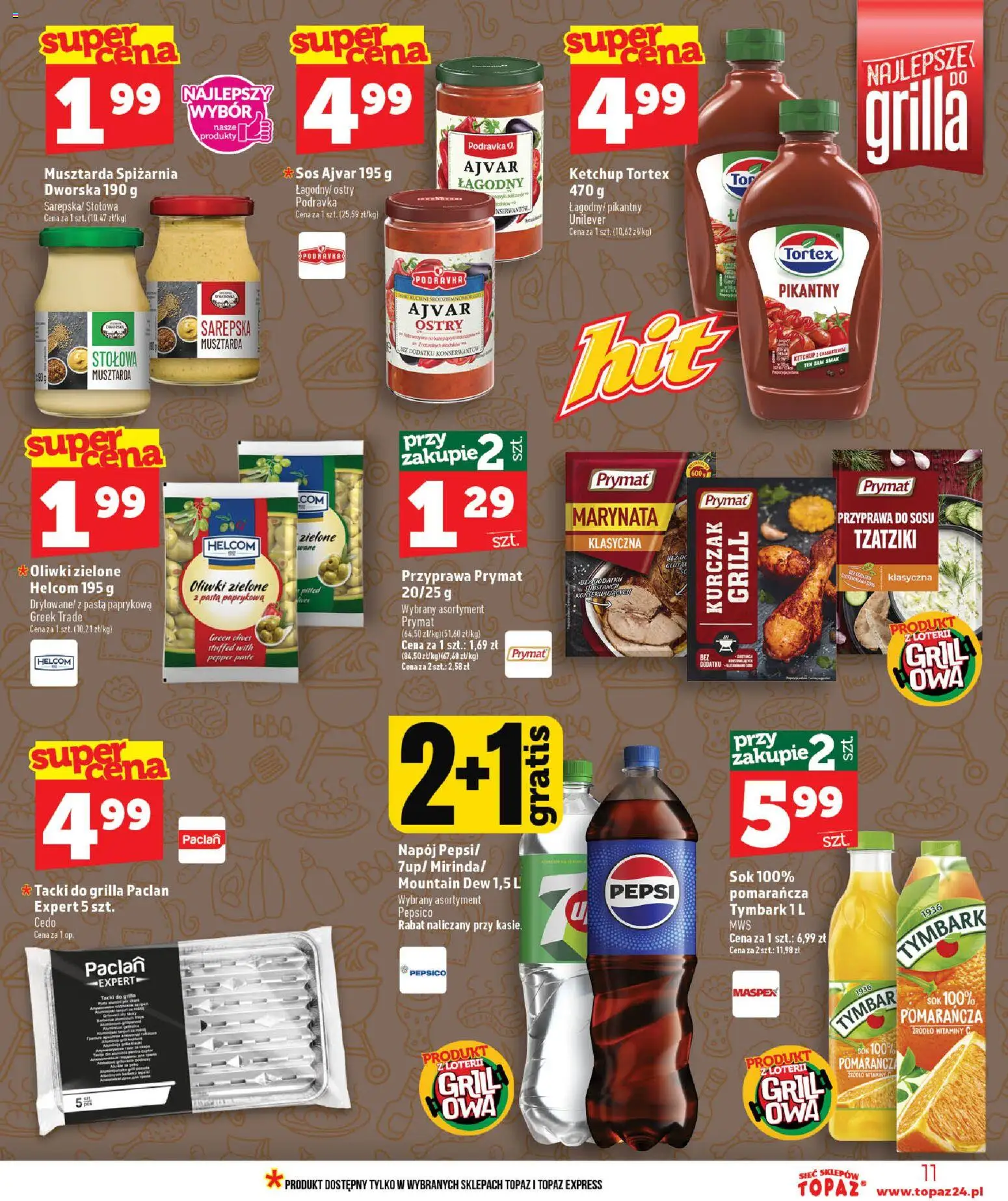 Topaz gazetka - Ceny małe na stałe od 11.06.2026 | Strona: 11 | Produkty: Ketchup tortex, Pepsi, Musztarda, Ajvar
