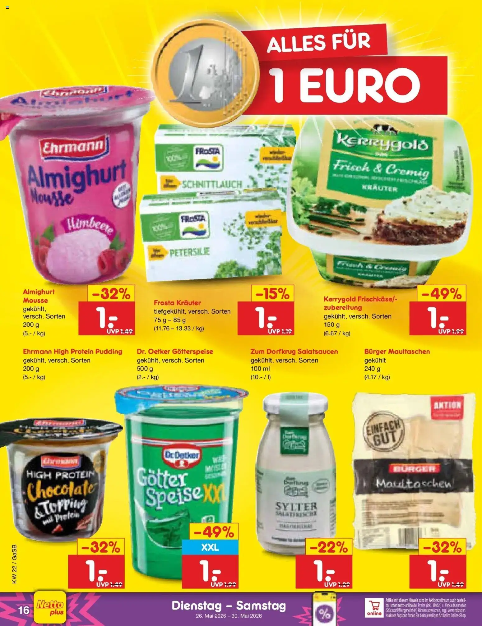 Netto Marken-Discount Prospekt Bremen-Lesum – gültig ab 26.05.2026 | Seite: 20 | Produkte: Burger, Pudding, Frosta, Petersilie