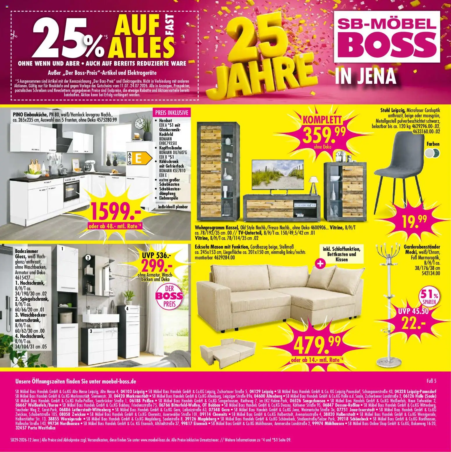 SB Möbel Boss Prospekt Jena – gültig ab 11.07.2026 | Seite: 12 | Produkte: Ecksofa, Kissen, Kühlschrank, Kochfeld