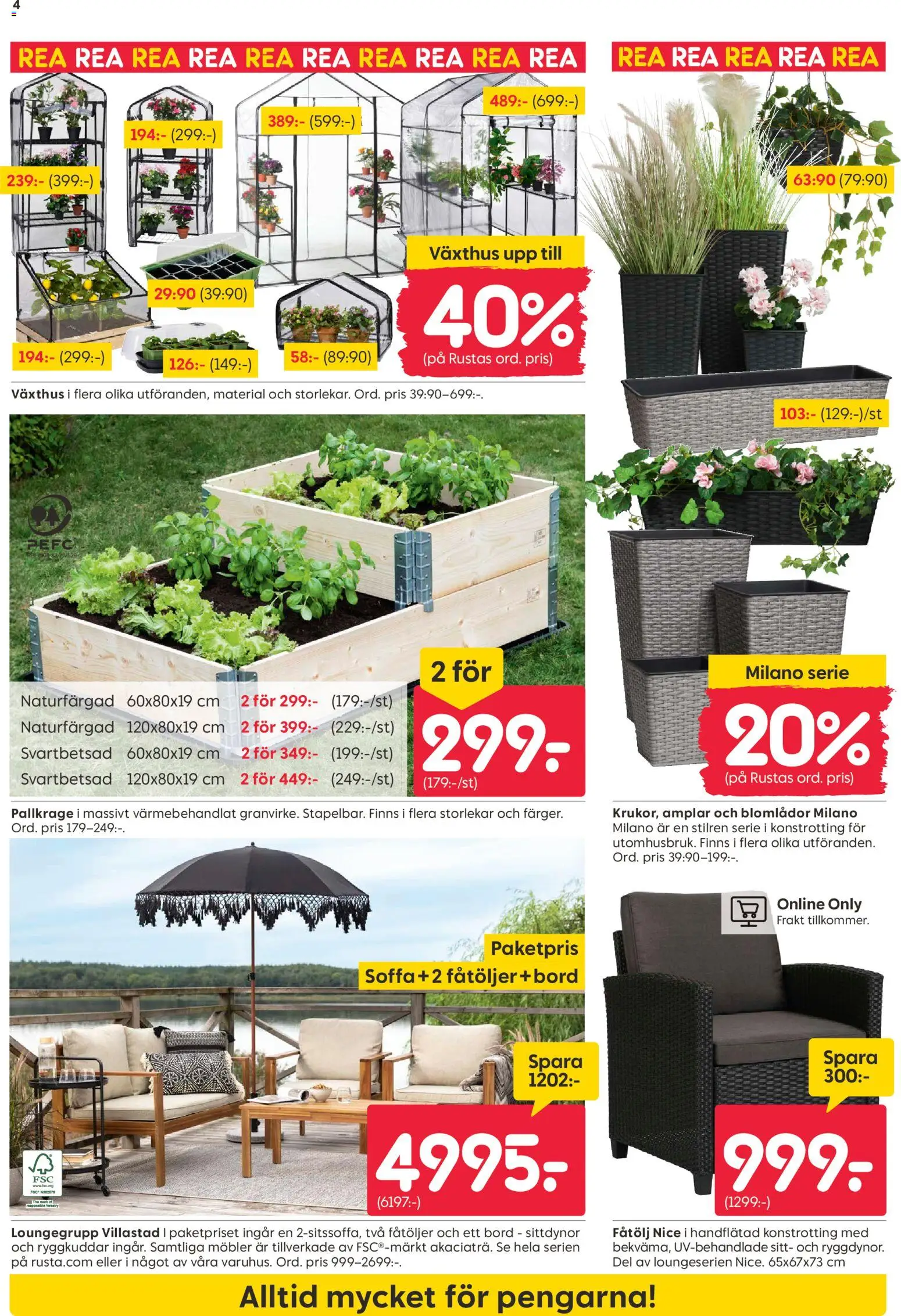 Rusta reklamblad aktuell från 18.05.2026 | Sida: 4 | Produkter: Växthus, Pallkrage, Soffa, Fåtölj