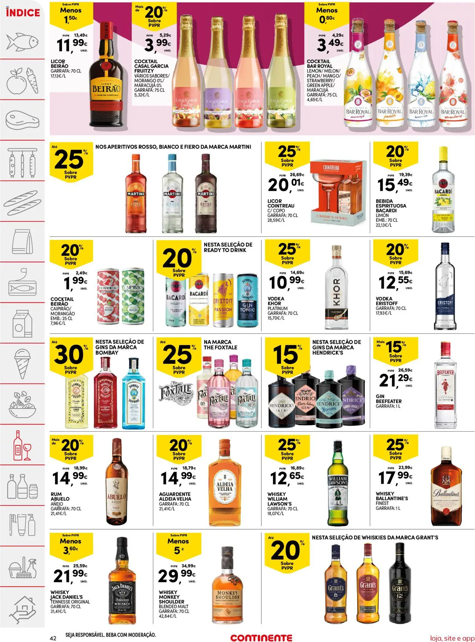 Continente folheto │ válido de 11/08/2026 | Página: 42 | Produtos: Whisky, Martini, Bacardi, Ballantine's