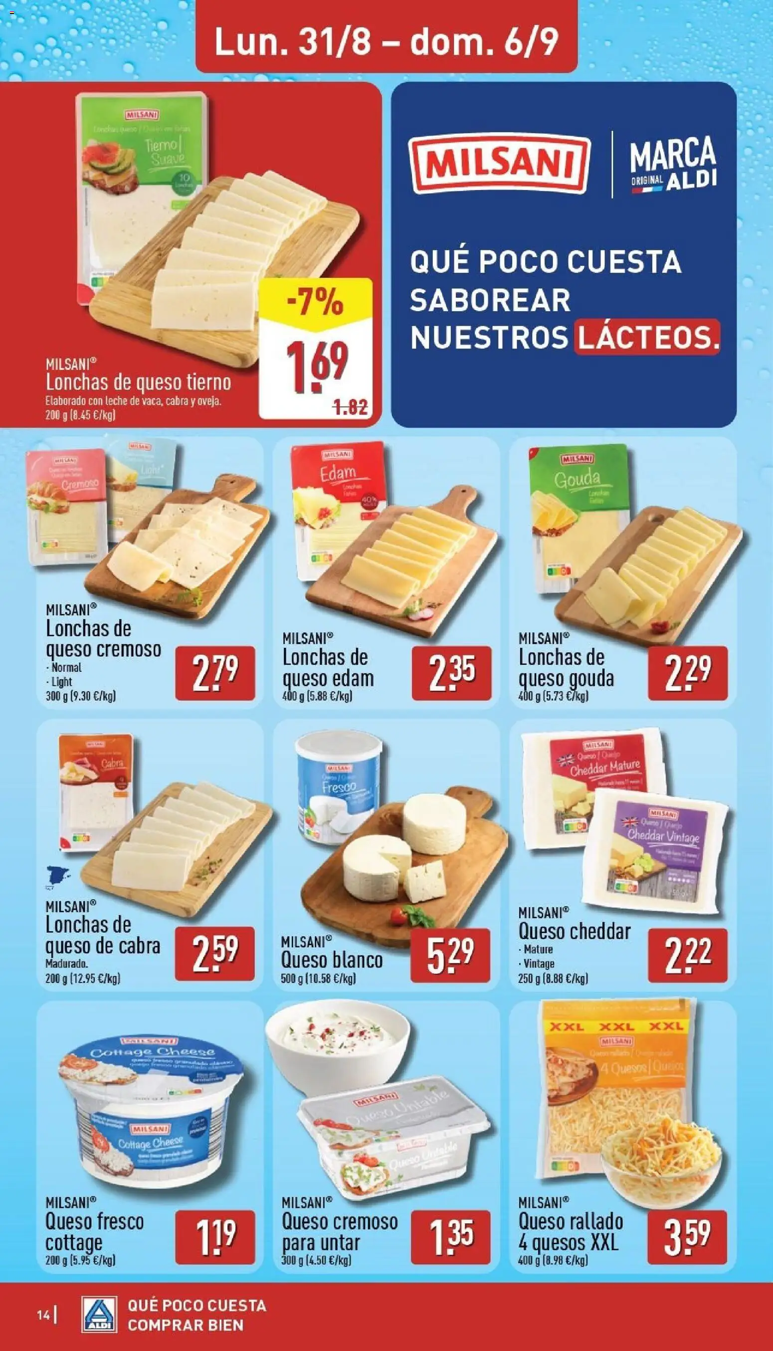 Aldi folleto Canarias │ válido desde el 31/08/2026 | Página: 14 | Productos: Queso Cheddar, Queso fresco, Queso de cabra, Queso Gouda