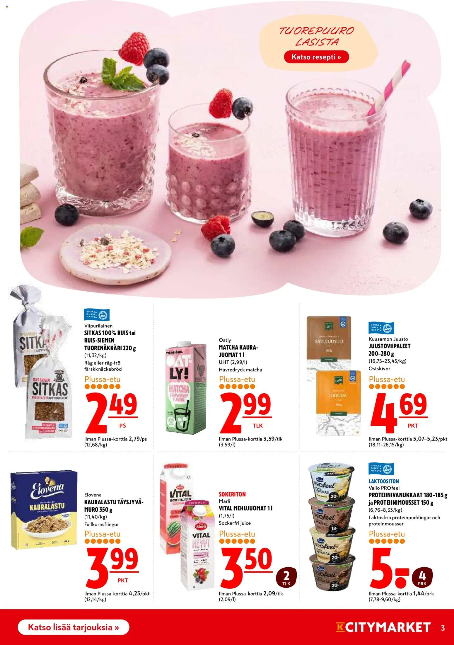 K-Citymarket tarjoukset – voimassa 01.06.2026 alkaen | Sivu: 3 | Tuotteet: Kaura, Juusto