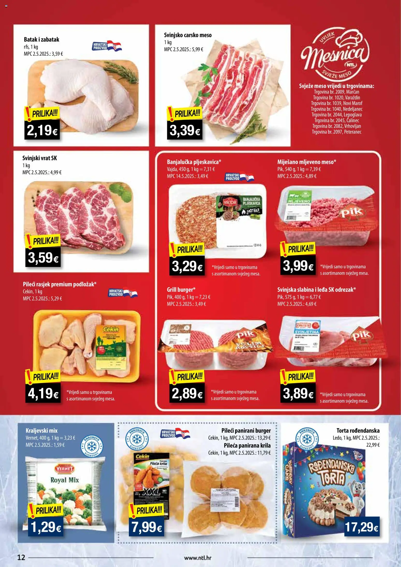 NTL katalog | vrijedi od 06.05.2026 | Stranica: 12 | Proizvodi: Carsko meso, Meso, Svinjetina, Torta