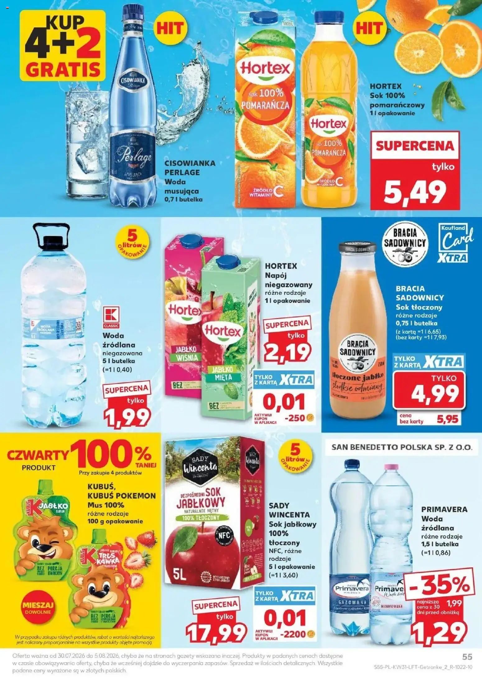 Kaufland gazetka od 30.07.2026 | Strona: 55 | Produkty: Karta, Sok jabłkowy, Woda źródlana, Sok