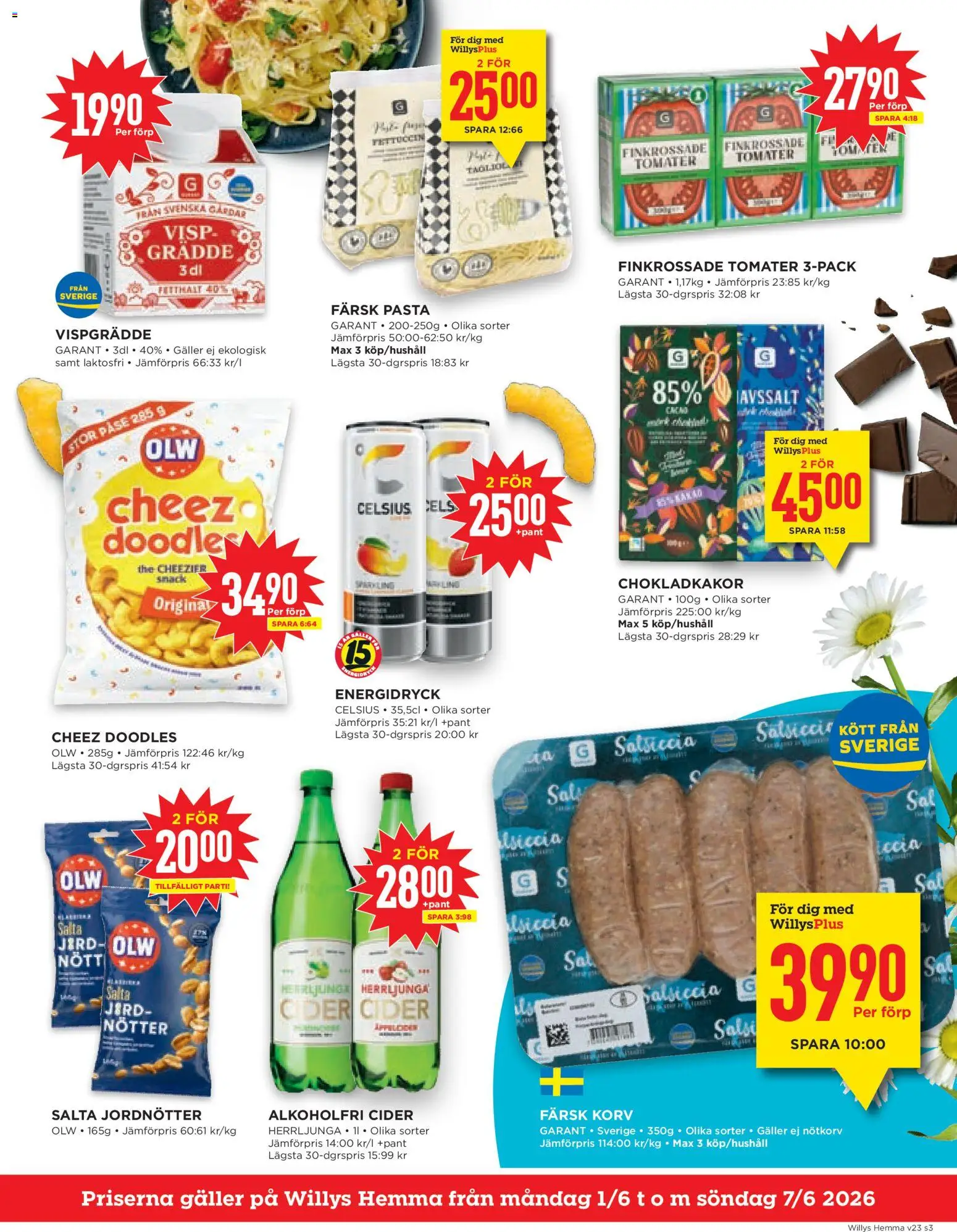 Willys reklamblad aktuell från 01.06.2026 | Sida: 3 | Produkter: Visp, Cider, Tomater, Vispgrädde
