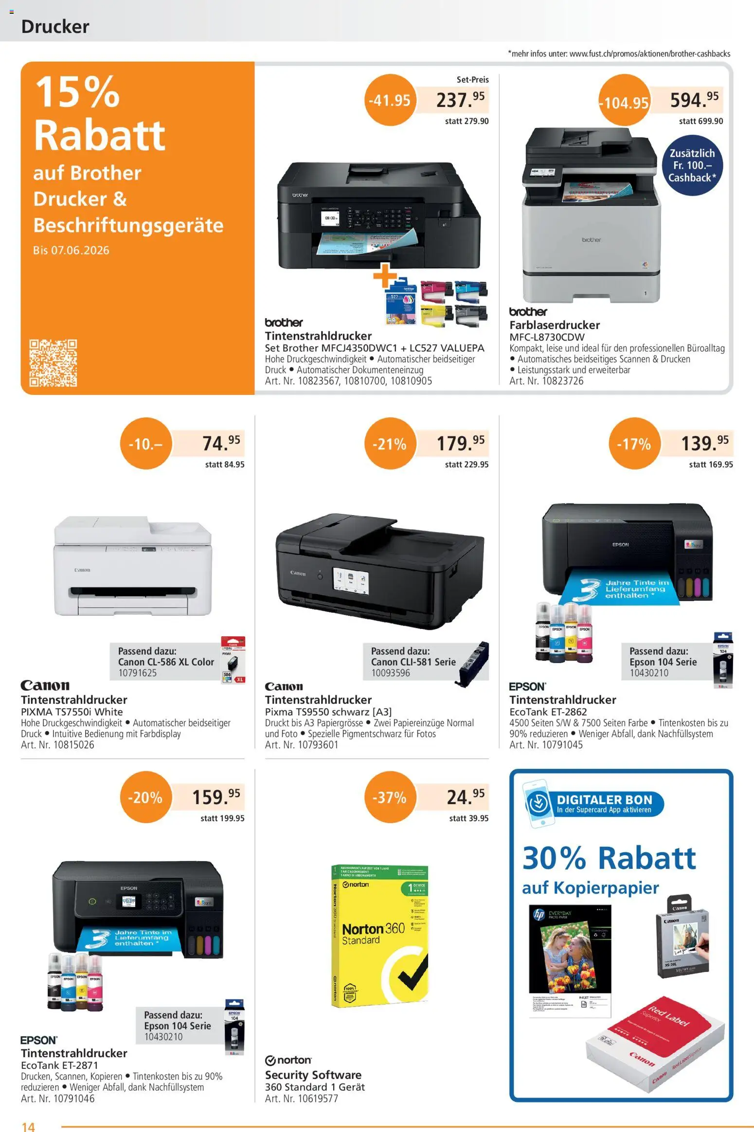 Fust aktionen – gültig ab 26.05.2026 | Seite: 14 | Produkte: Tintenstrahldrucker, Drucker, Epson