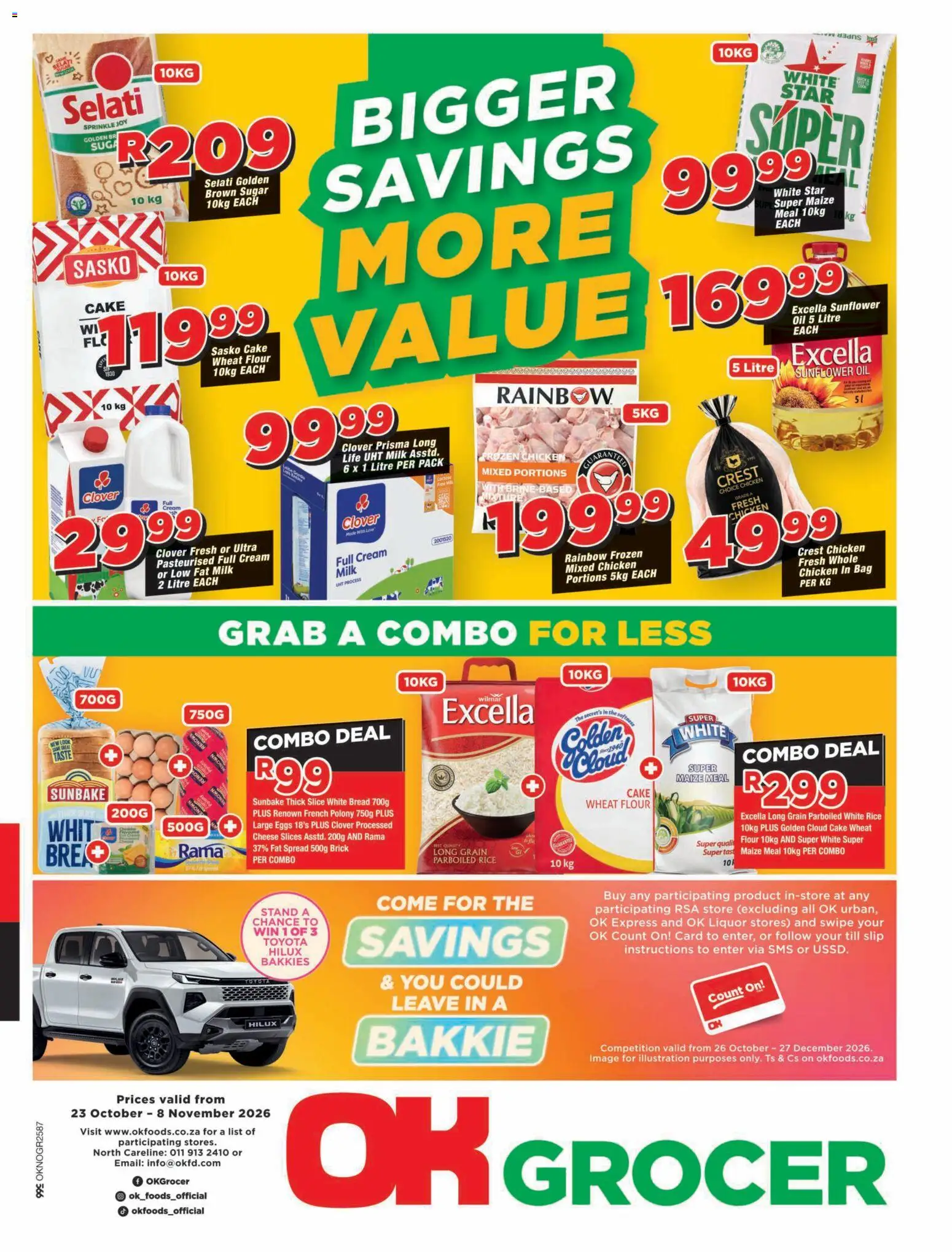 New OK Foods catalogue – valid from 23/10/2026 | Page: 1 | Products: Bag, Maize meal, Milk, Eggs