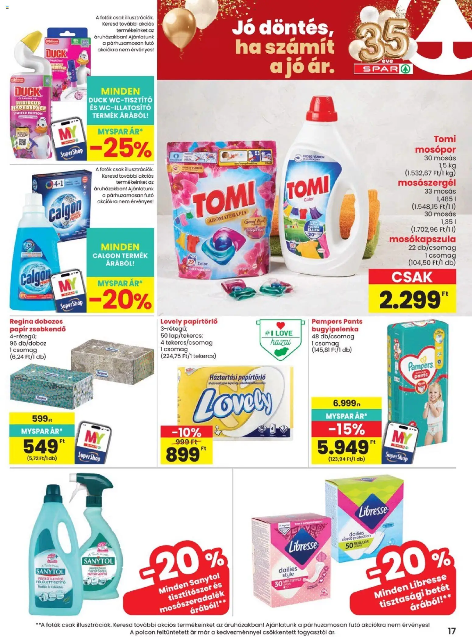 Spar akciós ujság - amely érvényes a következő dátumtól: 2026.08.27. | Oldal: 17 | Termékek: Papírtörlő, Mosókapszula, Bugyipelenka, Tisztítószer
