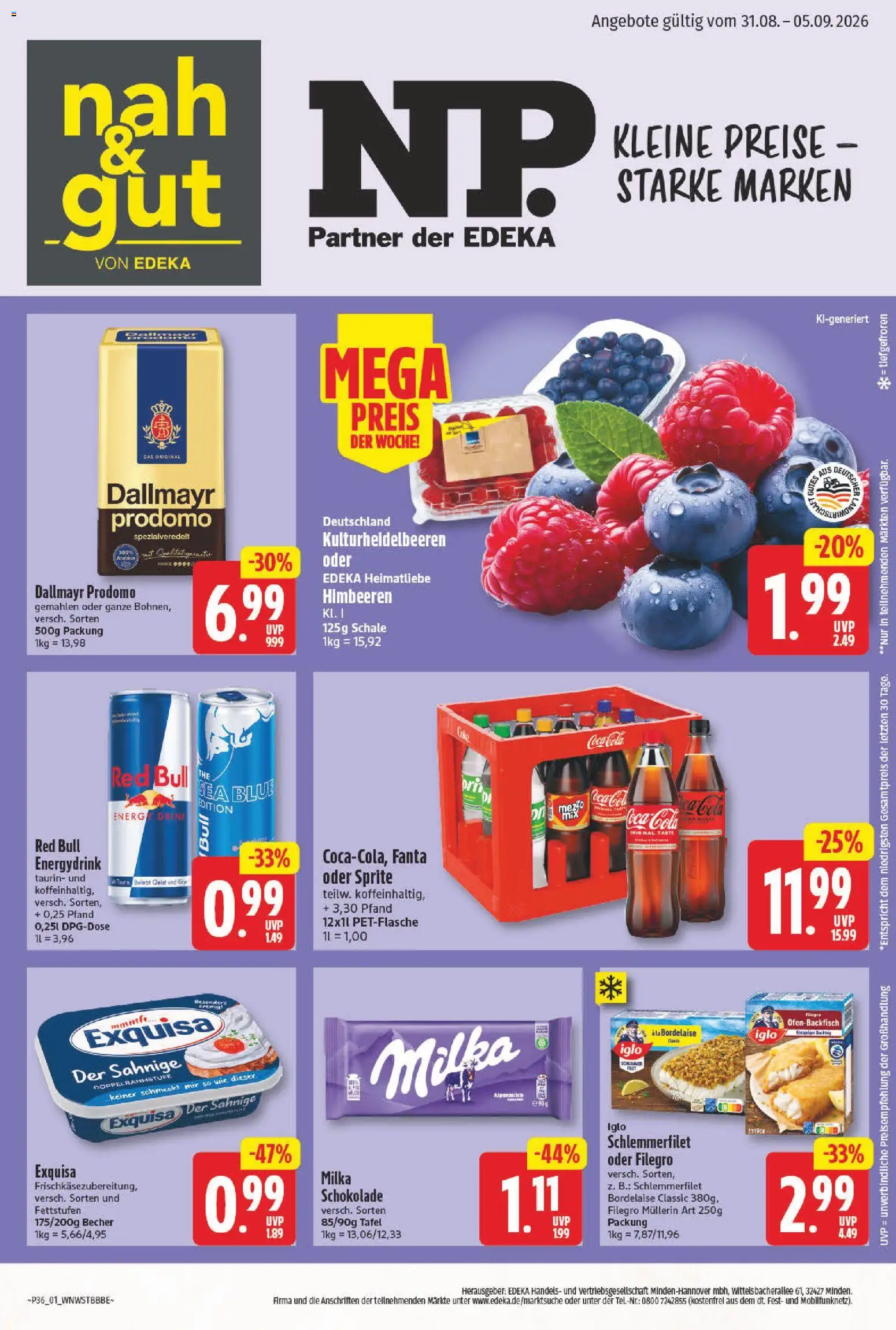 NP Discount Prospekt – gültig ab 31.08.2026 | Seite: 1 | Produkte: Coca cola, Energy, Schokolade, Exquisa