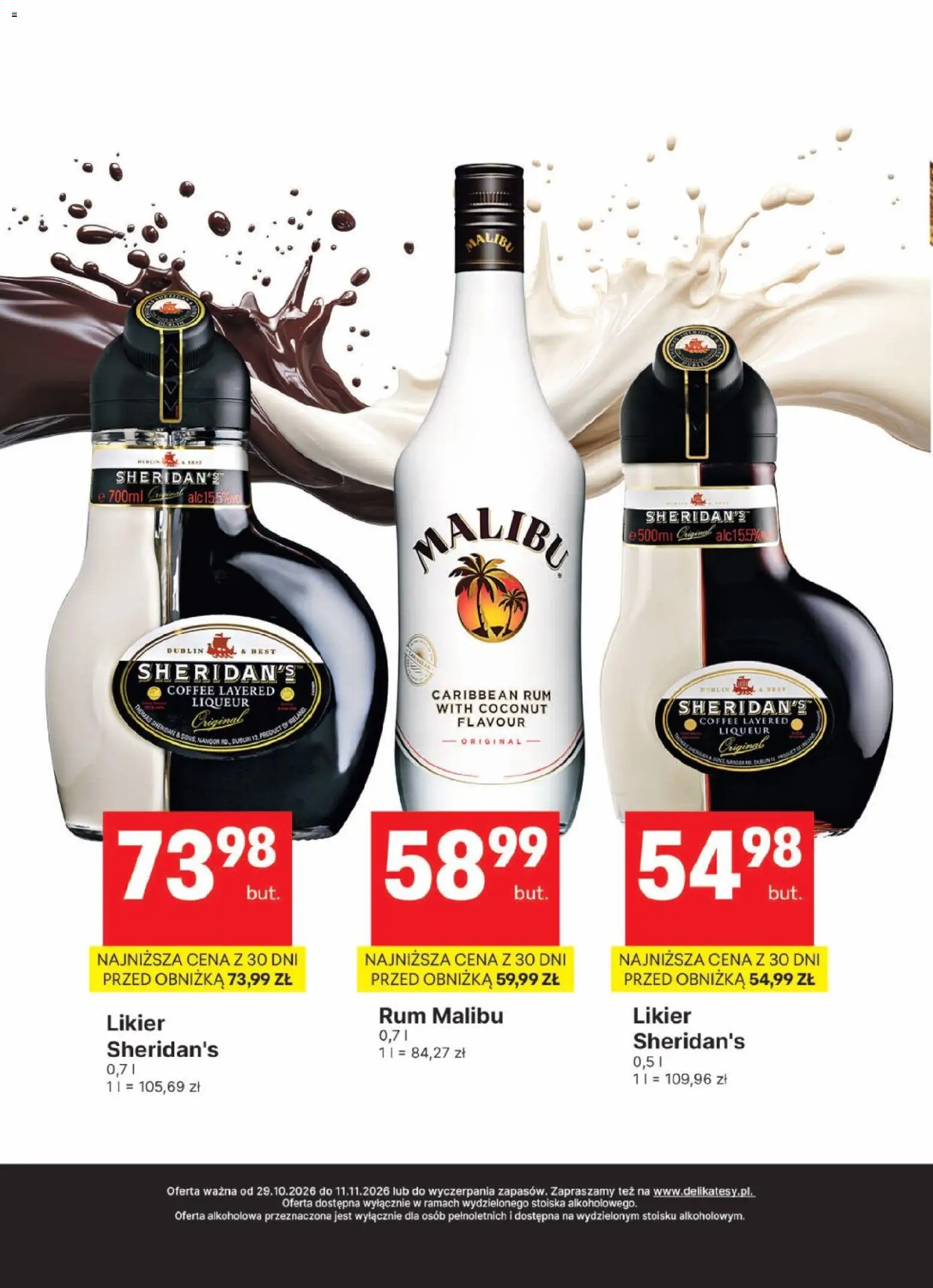 Delikatesy Centrum gazetka - DeliBarek od 29.10.2026 | Strona: 15 | Produkty: Sheridan's, Likier Sheridan's, Malibu, Rum