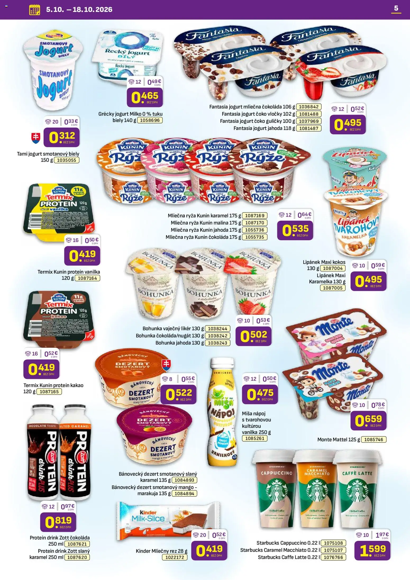 Nové Libex akcie – leták je platný od 05.10.2026 | Strana: 5 | Produkty: Kokos, Jogurt, Kinder, Termix