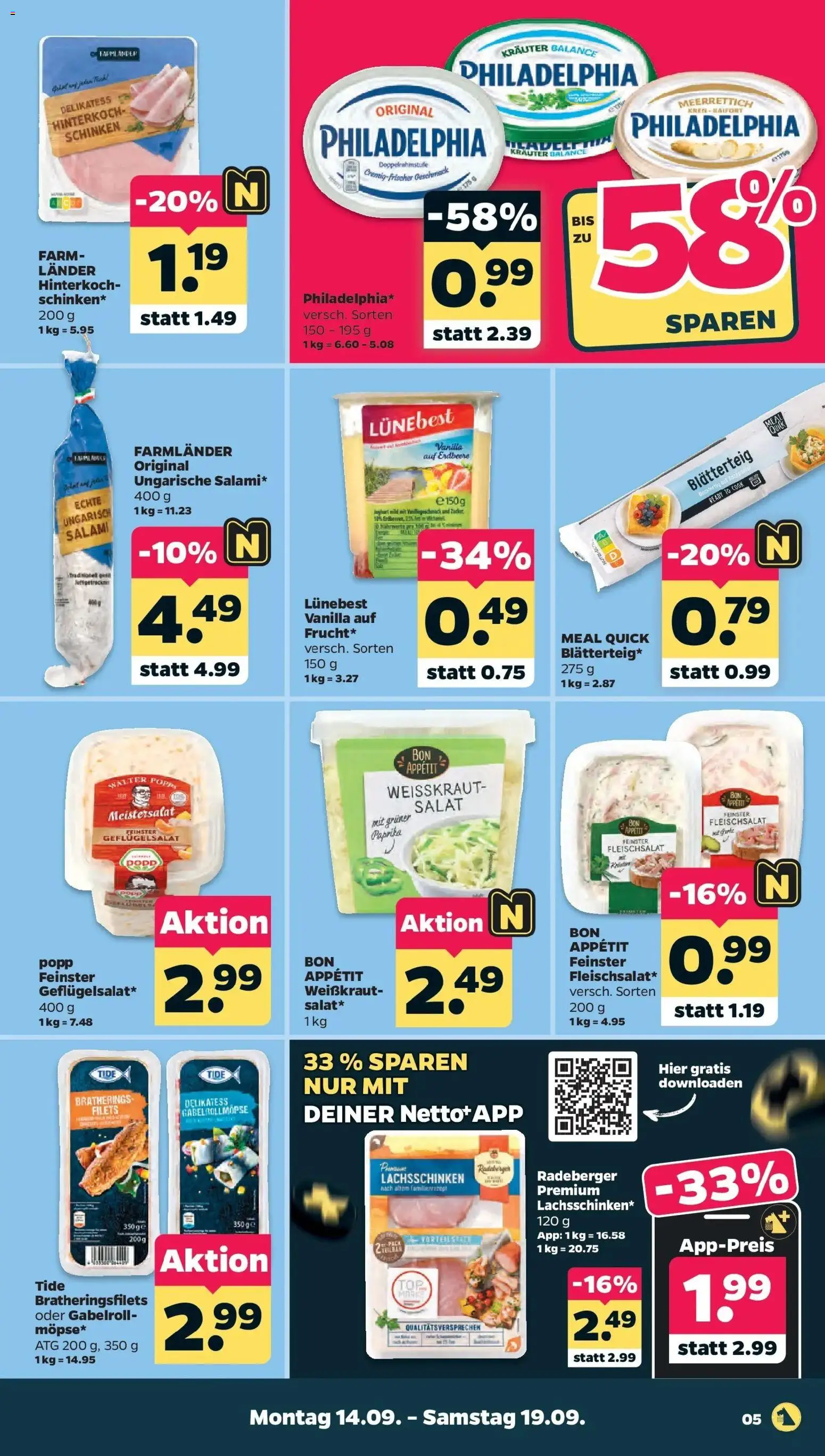 Netto Aktueller Prospekt ab 14.09.2026 → Angebote nächste Woche | Seite: 5 | Produkte: Paprika, Salami, Schinken, Salat