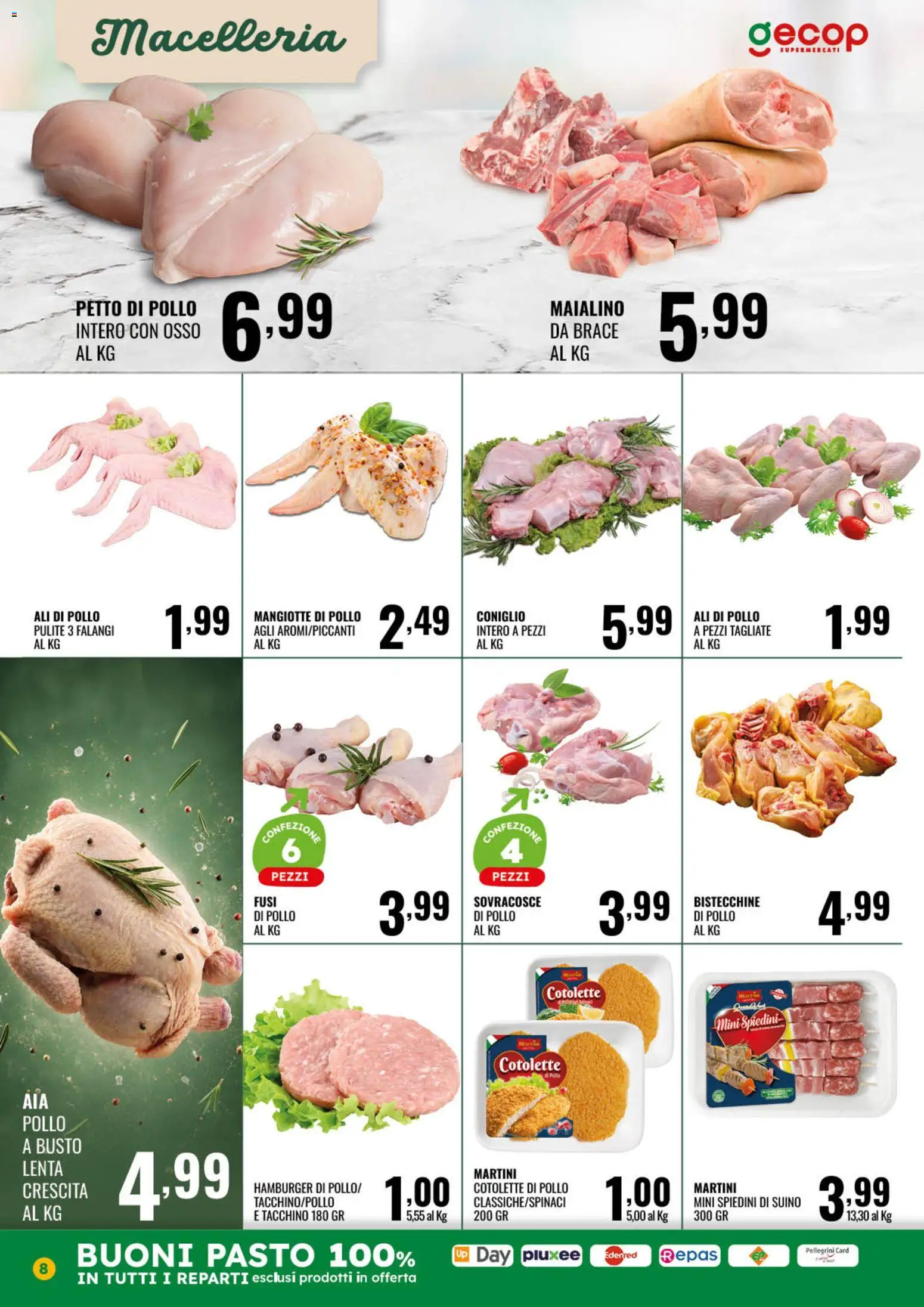 Volantino GECOP del 27/07/2026 | Pagina: 8 | Prodotti: Petto di Pollo, Tacchino, Hamburger, Spiedini