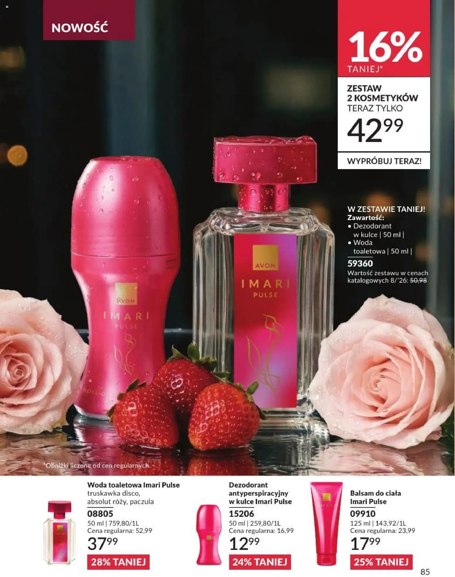 Avon Katalog 8 2026 od 01.08.2026 | Strona: 85 | Produkty: Balsam do ciała, Woda toaletowa, Dezodorant, Woda