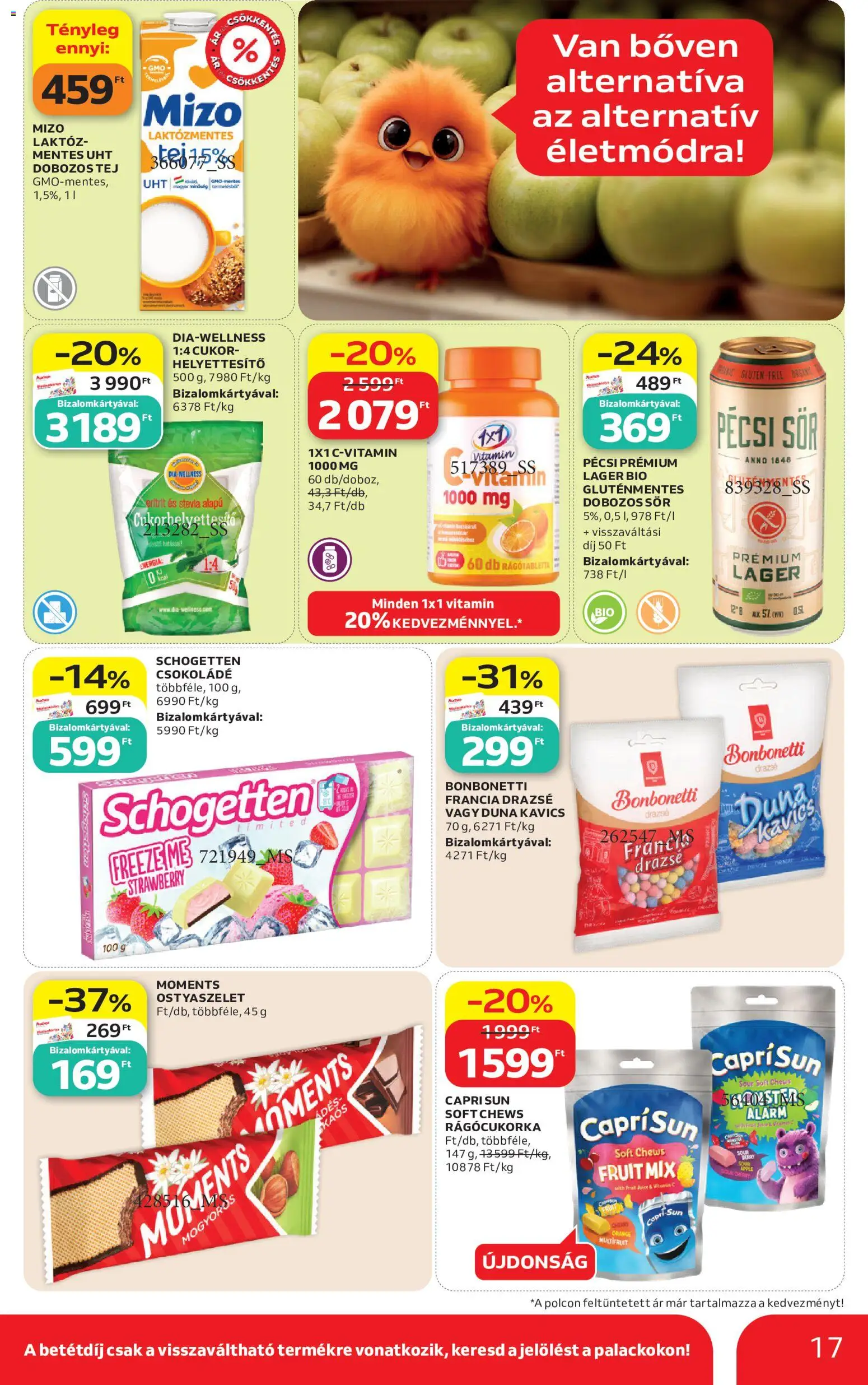 Auchan akciós ujság - amely érvényes a következő dátumtól: 2026.07.09. | Oldal: 17 | Termékek: Capri Sun, Sör, Gluténmentes, Cukor