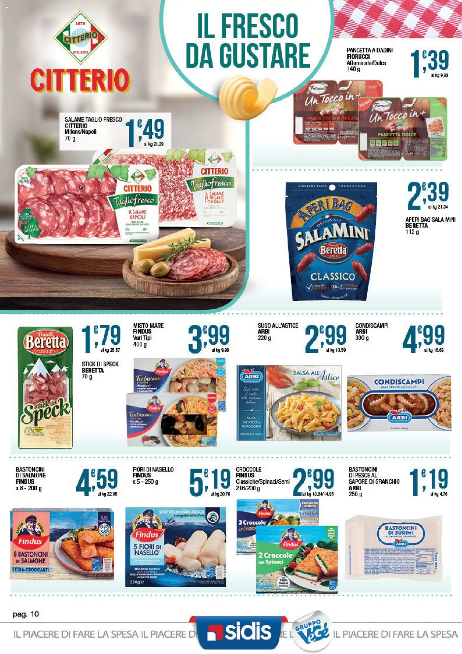 Volantino Sidis del 24/08/2026 | Pagina: 10 | Prodotti: Bastoncini di surimi, Salsa, Sugo, Nasello