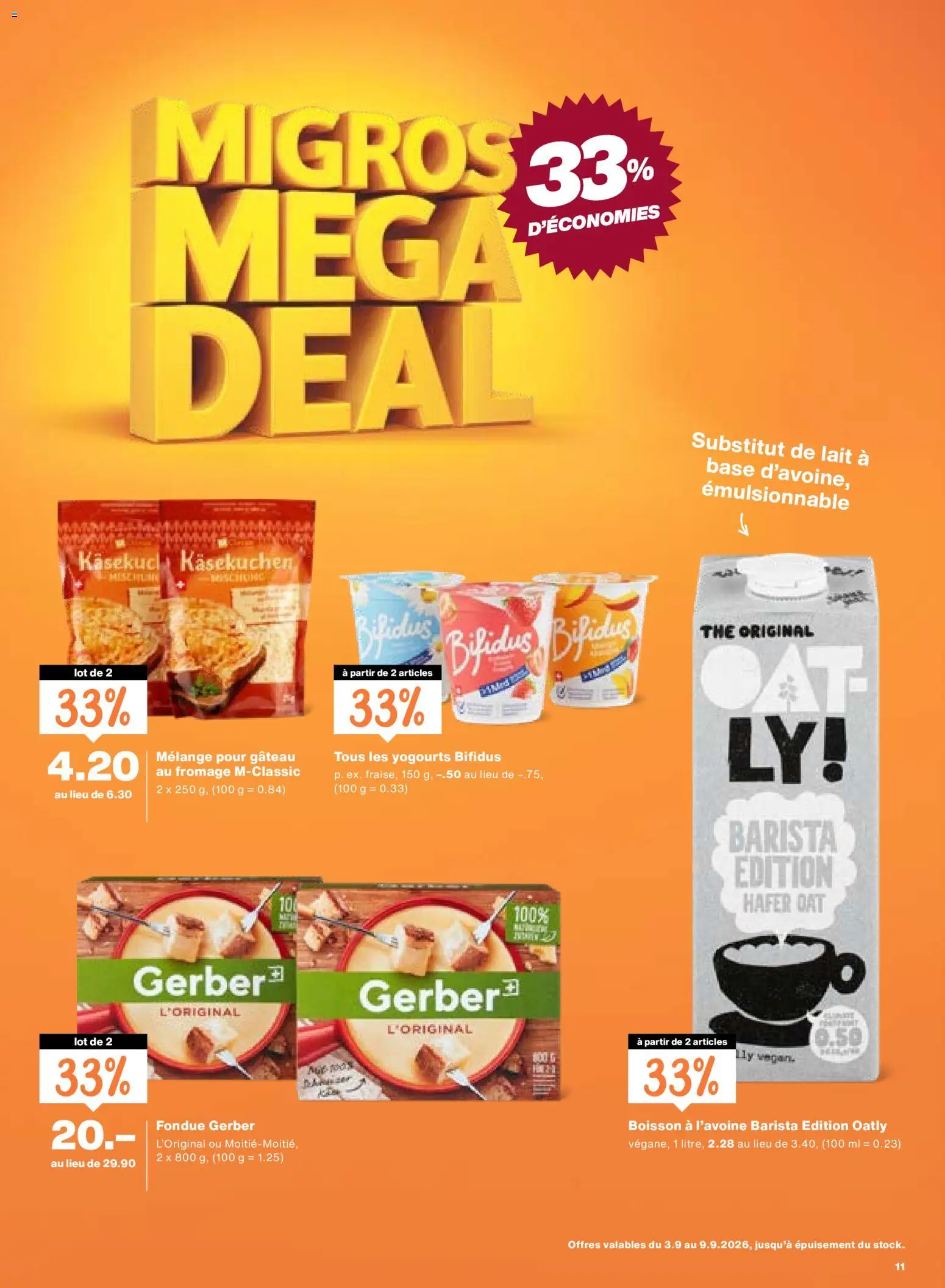 Migros aktionen FR – gültig ab 03.09.2026 | Seite: 11 | Produkte: Käsekuchen, Fondue