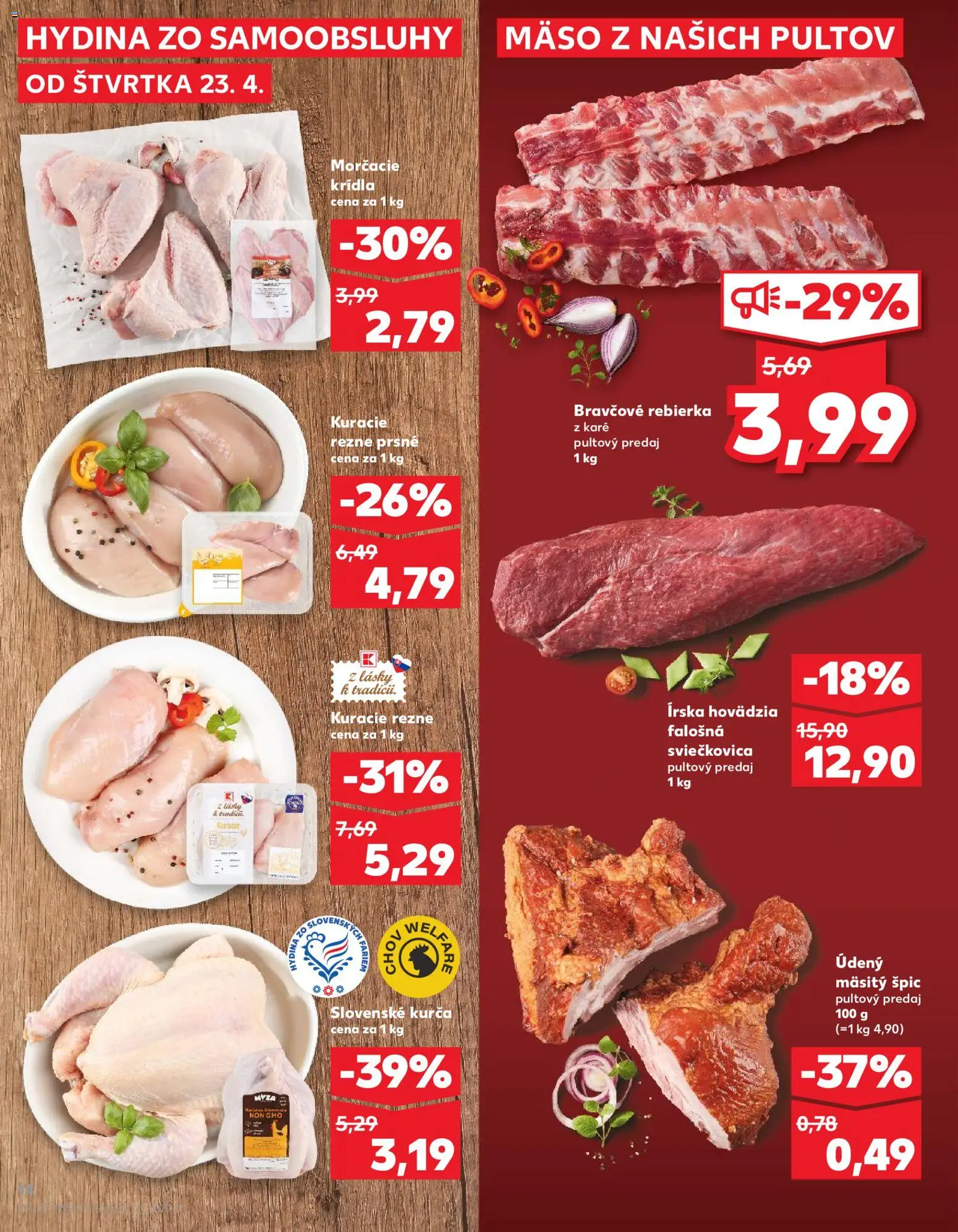 Nové Kaufland akcie – leták je platný od 23.04.2026 | Strana: 14 | Produkty: Kuracie rezne, Kurča