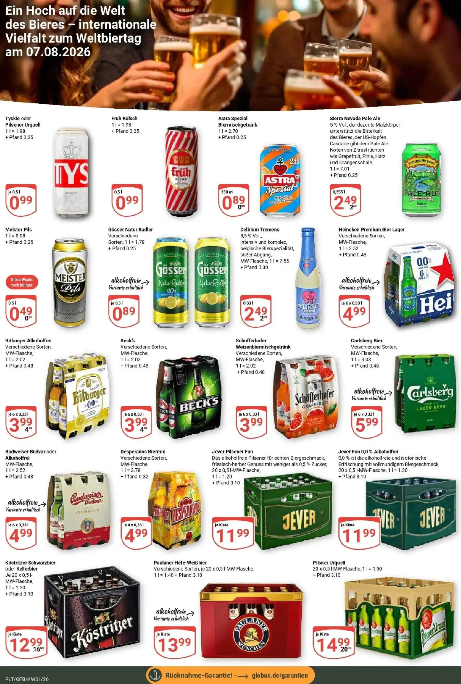 Globus Prospekt Plattling – gültig ab 20.07.2026 | Seite: 18 | Produkte: Pils, Astra, Heineken, Desperados