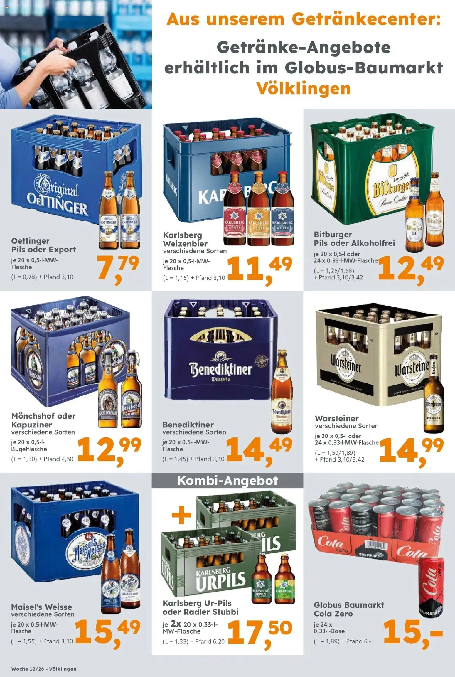 Globus Baumarkt Prospekt Völklingen	 – gültig ab 16.03.2026 | Seite: 16 | Produkte: Monchshof, Carlsberg, Cola, Oettinger