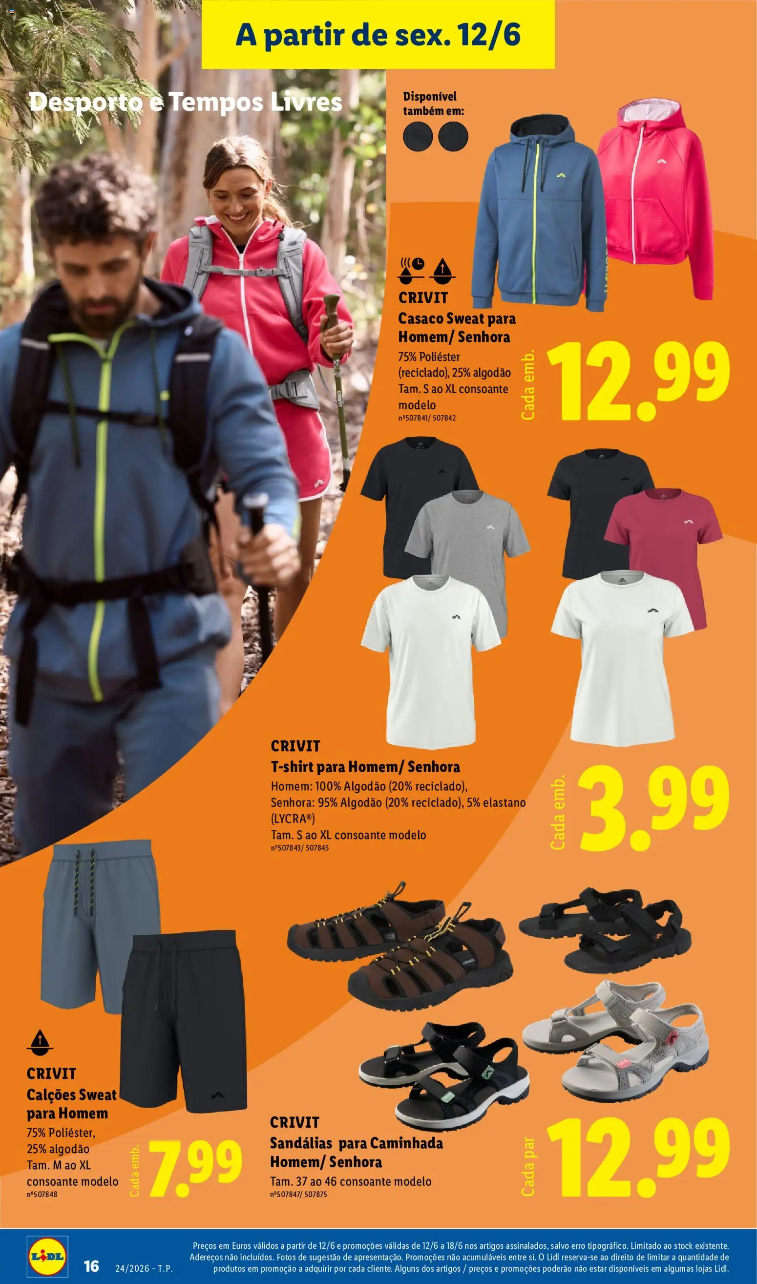 Lidl Novidades │ válido de 08.06.2026 | Página: 16 | Produtos: Casaco, Sweatshirt, Calções, Sandálias