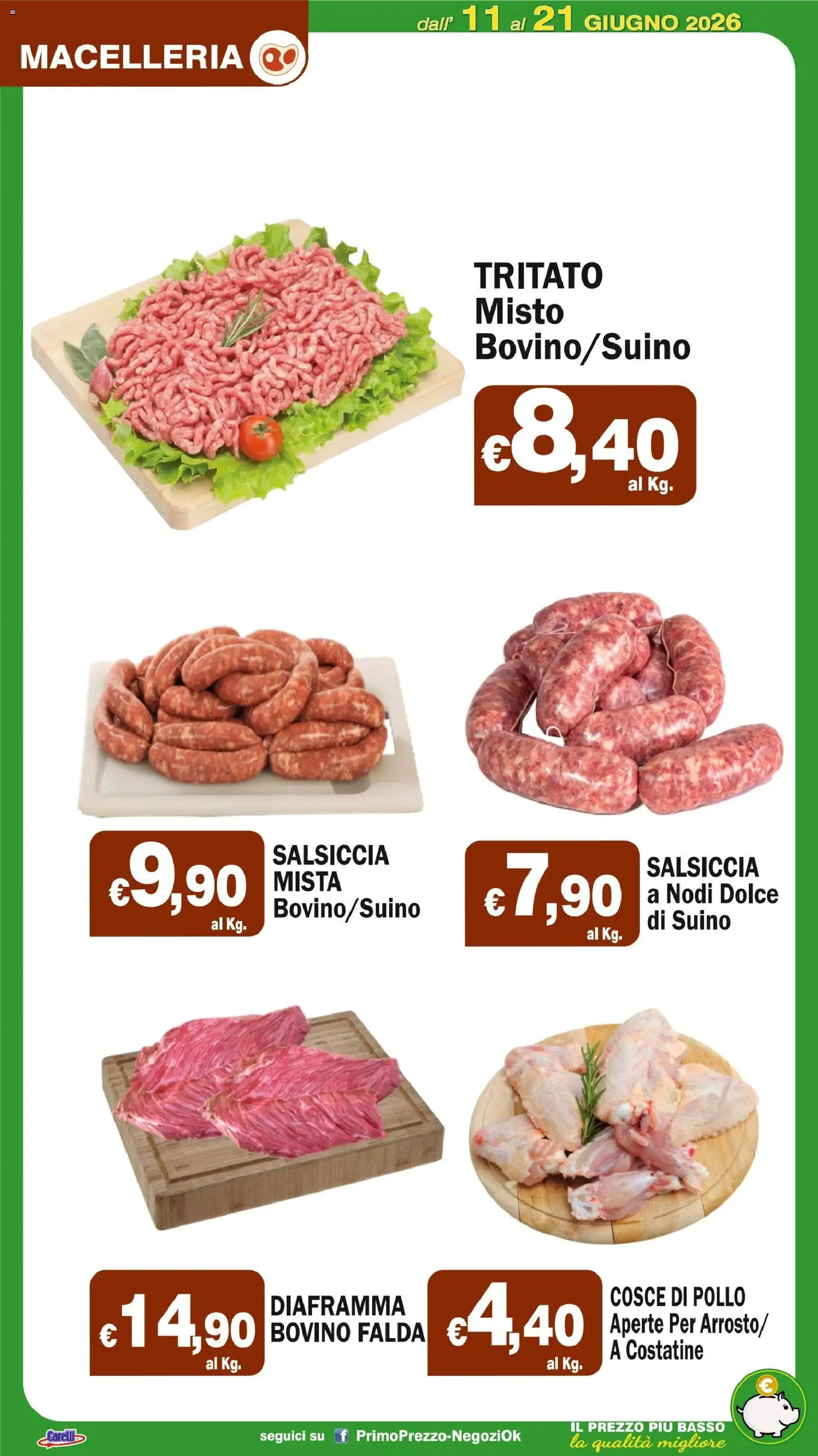 Volantino Primo Prezzo del 11.06.2026 | Pagina: 34 | Prodotti: Bovino, Pollo, Suino, Salsiccia