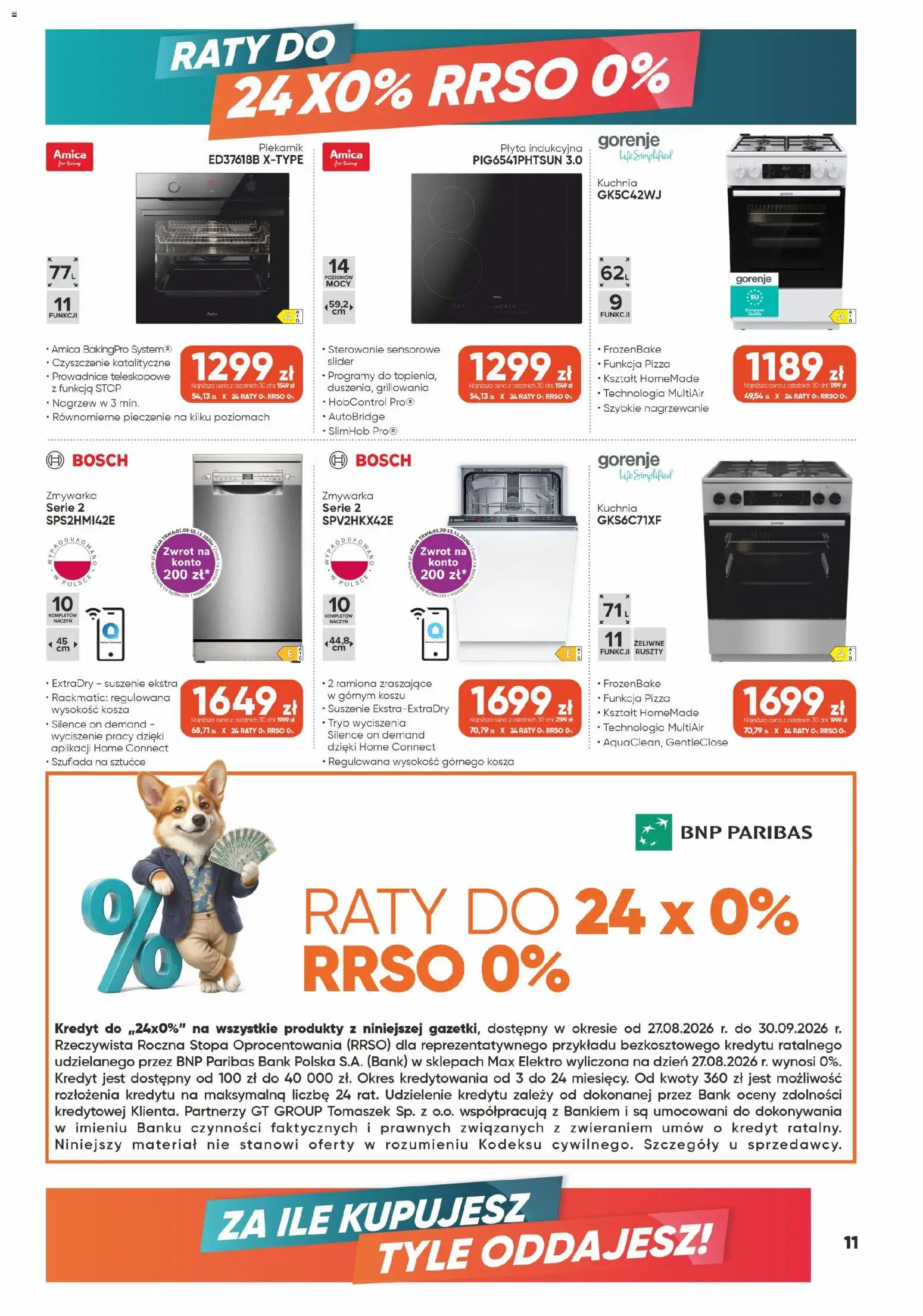 Max elektro gazetka od 27.08.2026 | Strona: 11 | Produkty: Płyta indukcyjna, Piekarnik, Zmywarka, Sztućce