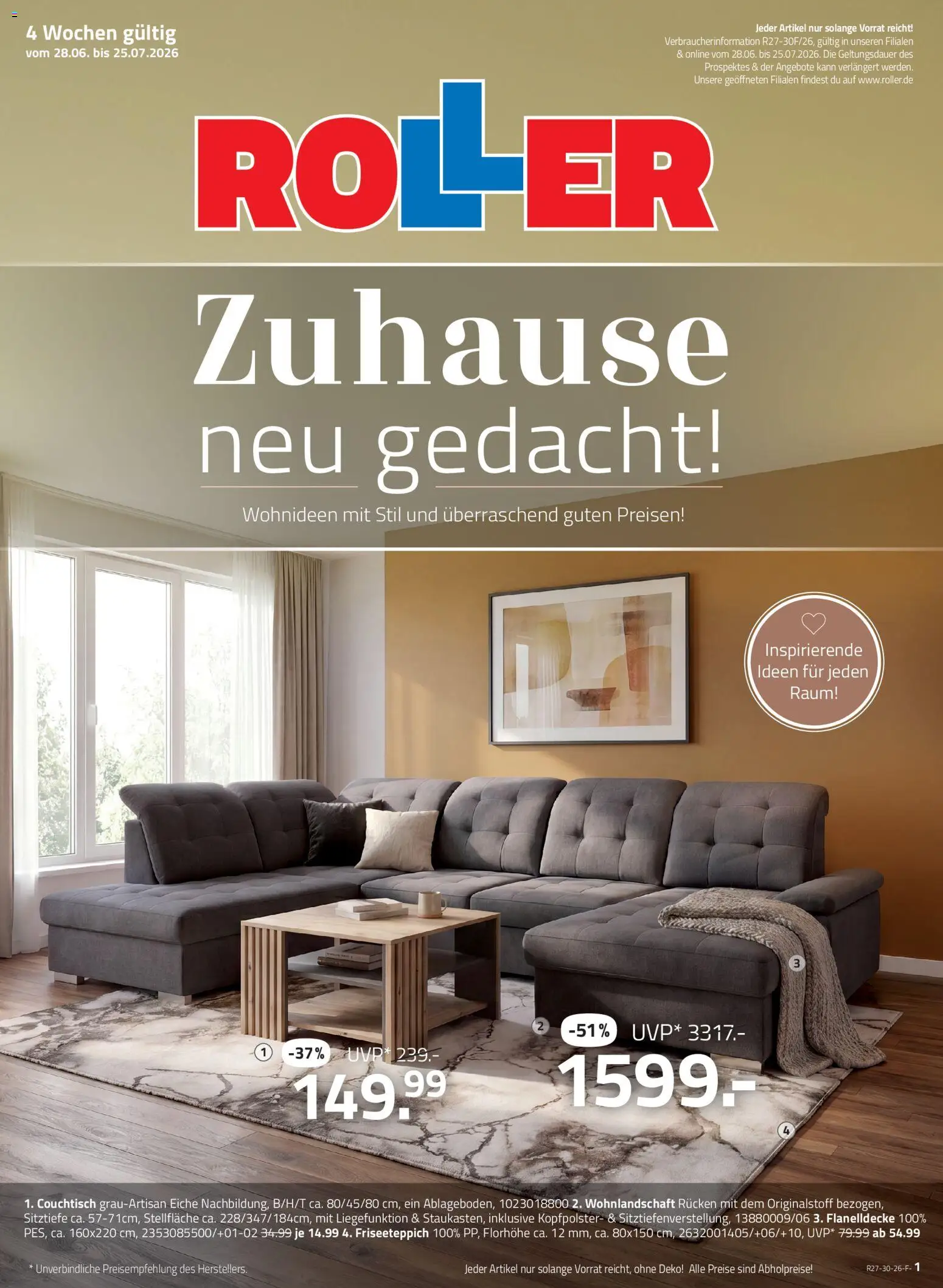 Roller Wohnzimmer Katalog (ab 28.06.2026) zum Blättern catalogue cover