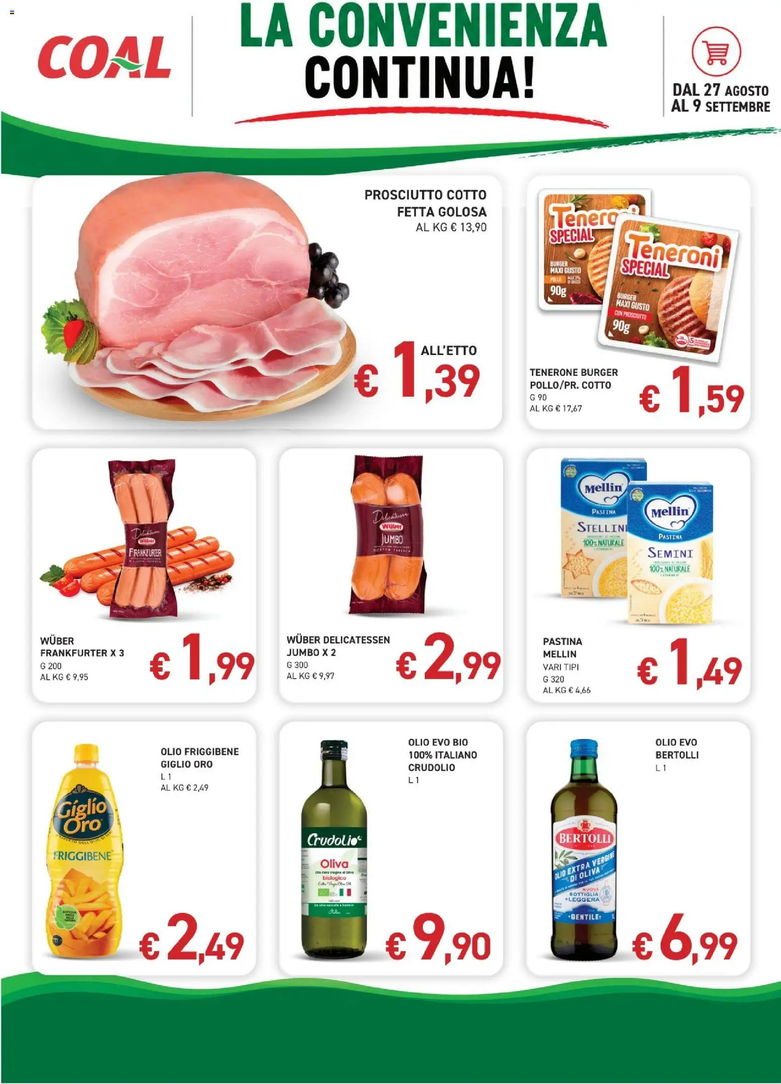 Volantino Coal del 27/08/2026 | Pagina: 4 | Prodotti: Pollo, Olio, Prosciutto, Olio extra vergine