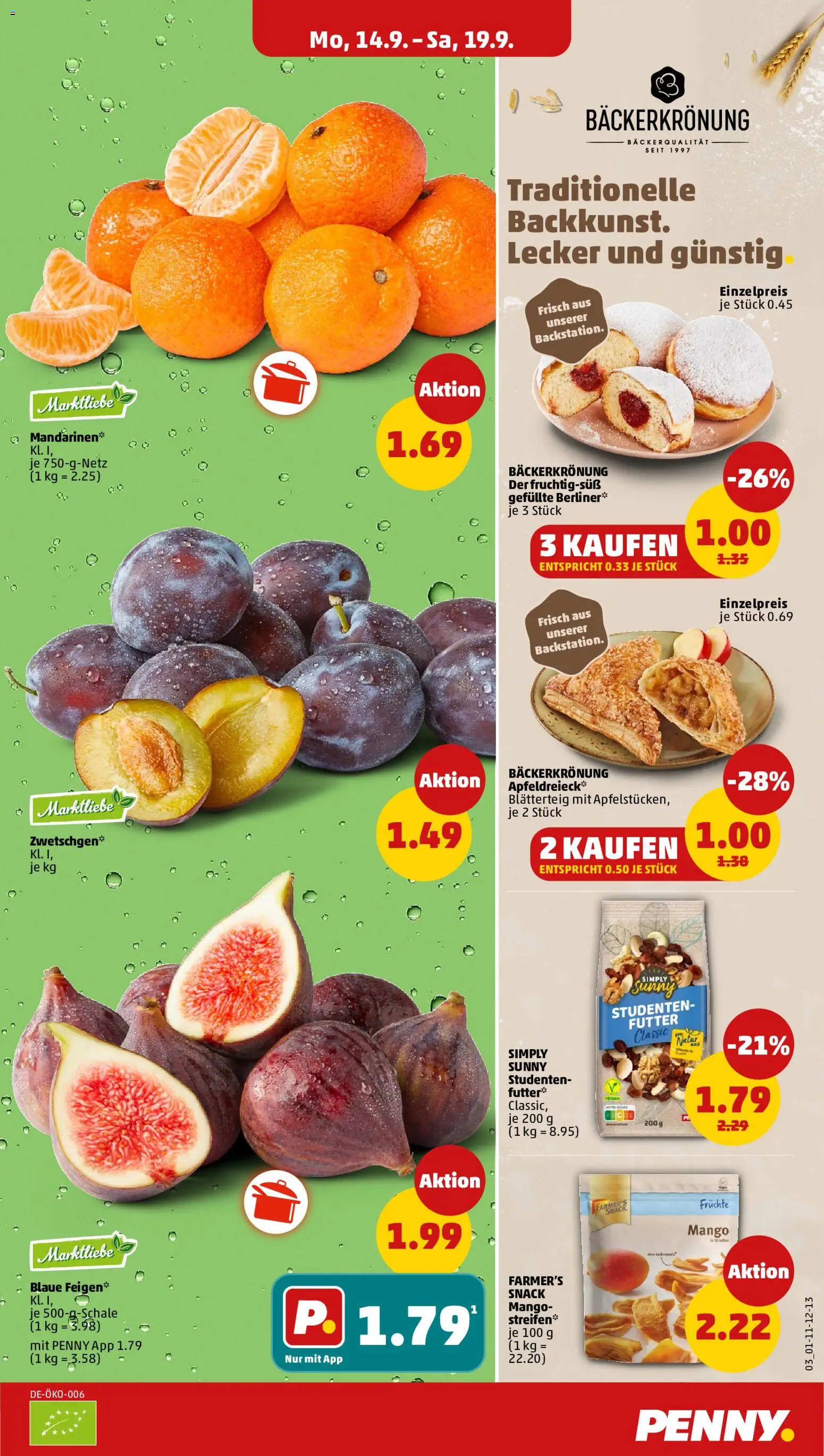Penny Prospekt – gültig ab 14.09.2026 | Seite: 3 | Produkte: Berliner, Mandarinen, Zwetschgen, Feigen