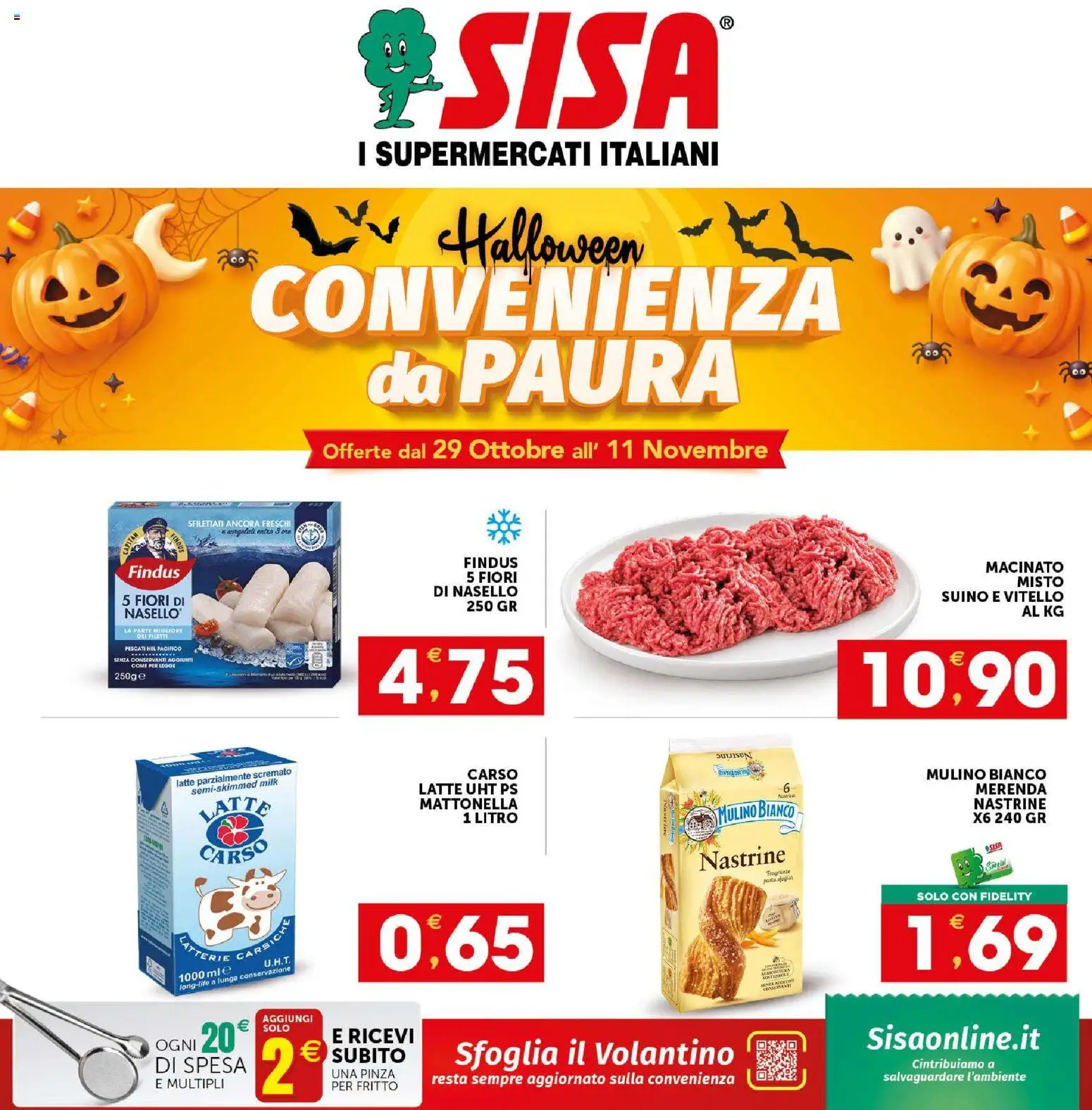 Volantino SISA del 29/10/2026 | Pagina: 1 | Prodotti: Suino, Fiori, Latte parzialmente scremato, Macinato