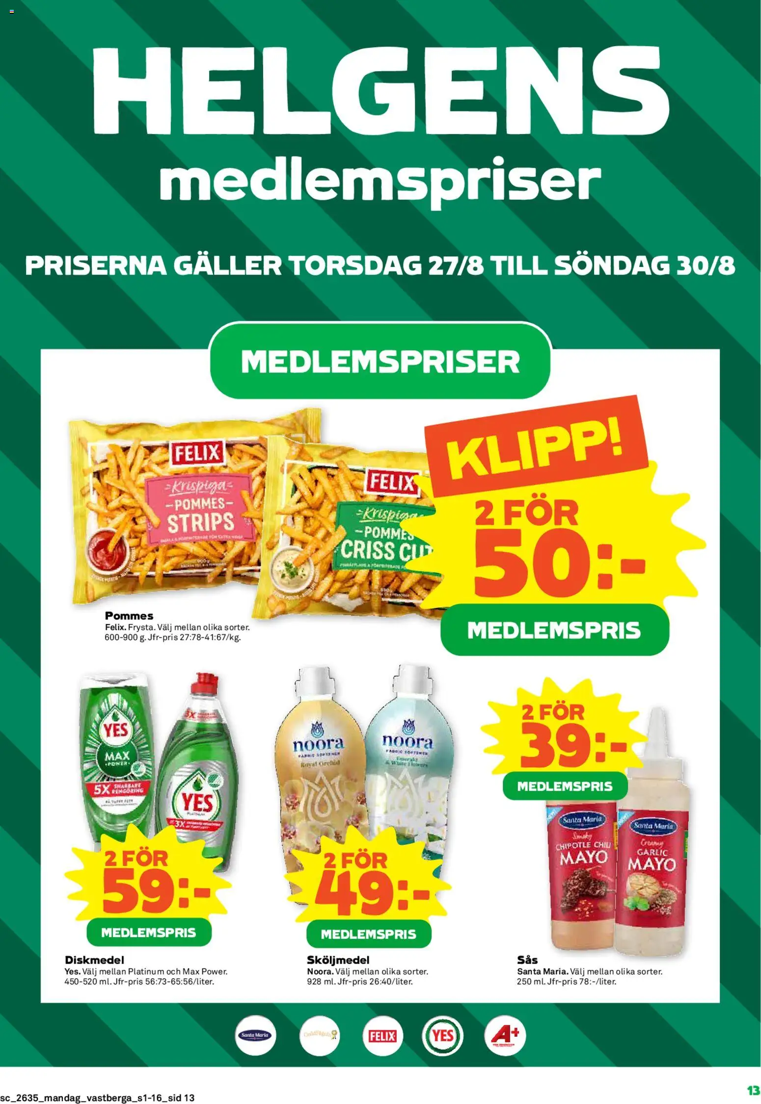 Coop Forum reklamblad aktuell från 24/08/2026 | Sida: 13 | Produkter: Sköljmedel, Diskmedel, Galler, Chili