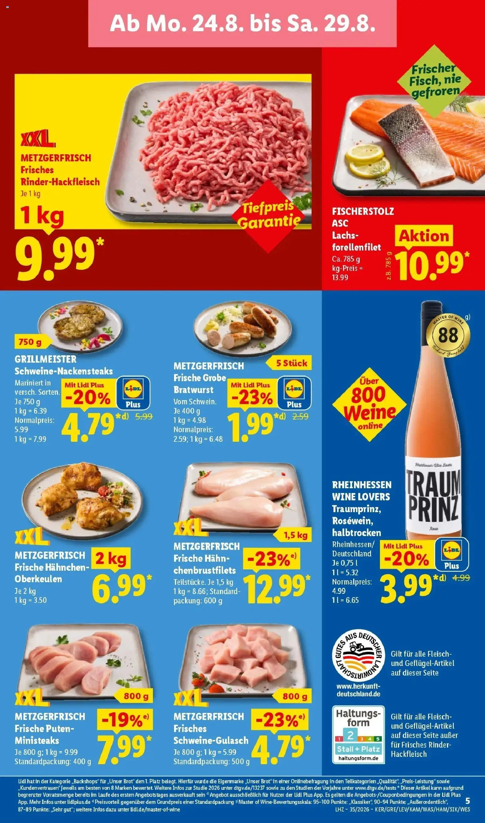 Lidl Prospekt Düsseldorf (ab 24.08.2026) zum Blättern » Angebote | Seite: 13 | Produkte: Schweinegulasch, Bratwurst, Fleisch, Hackfleisch