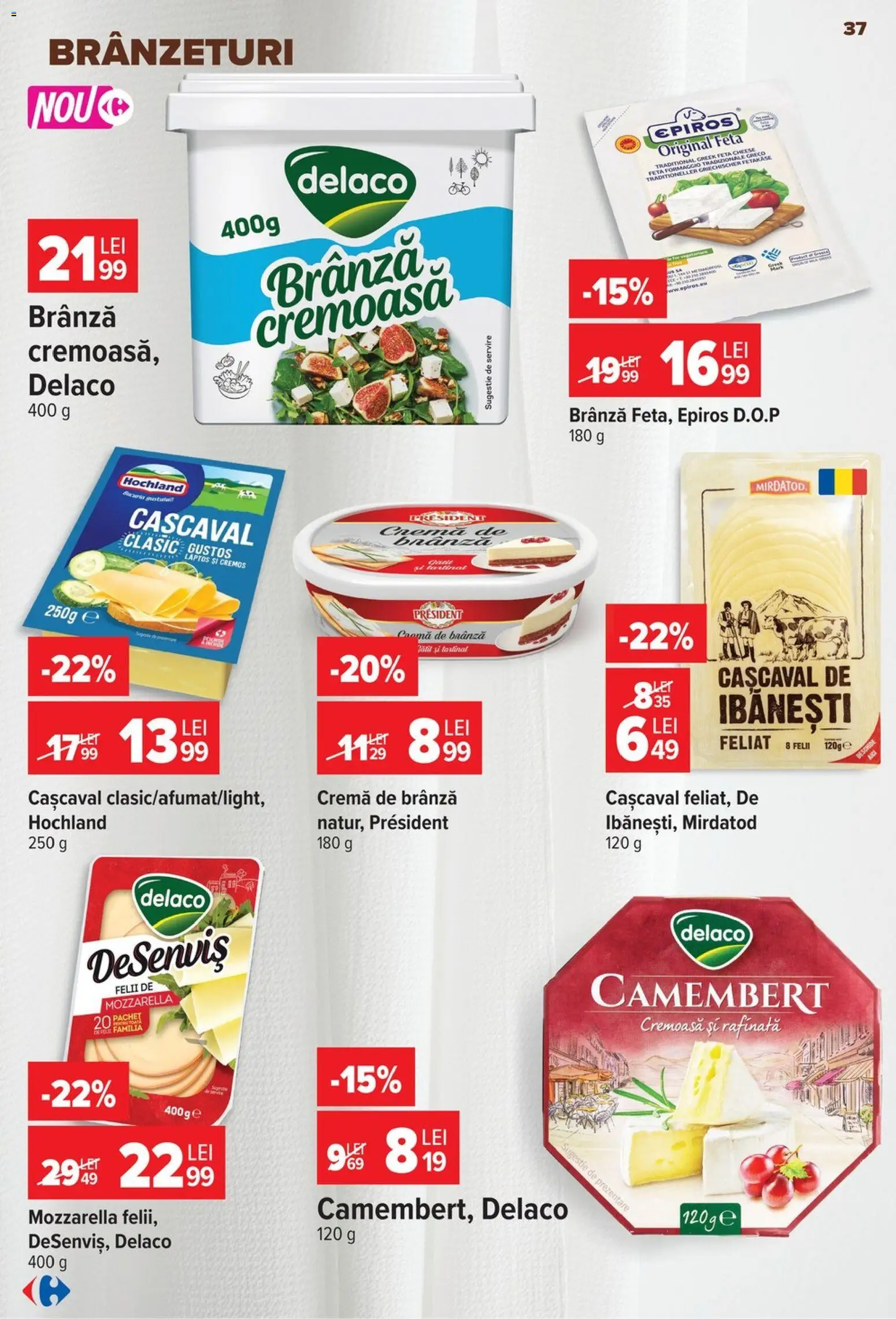 Noul catalog Carrefour – valabil de la 12.08.2026 | Pagină: 38 | Produse: Delaco, Mozzarella, Brânză, Cremă de brânză