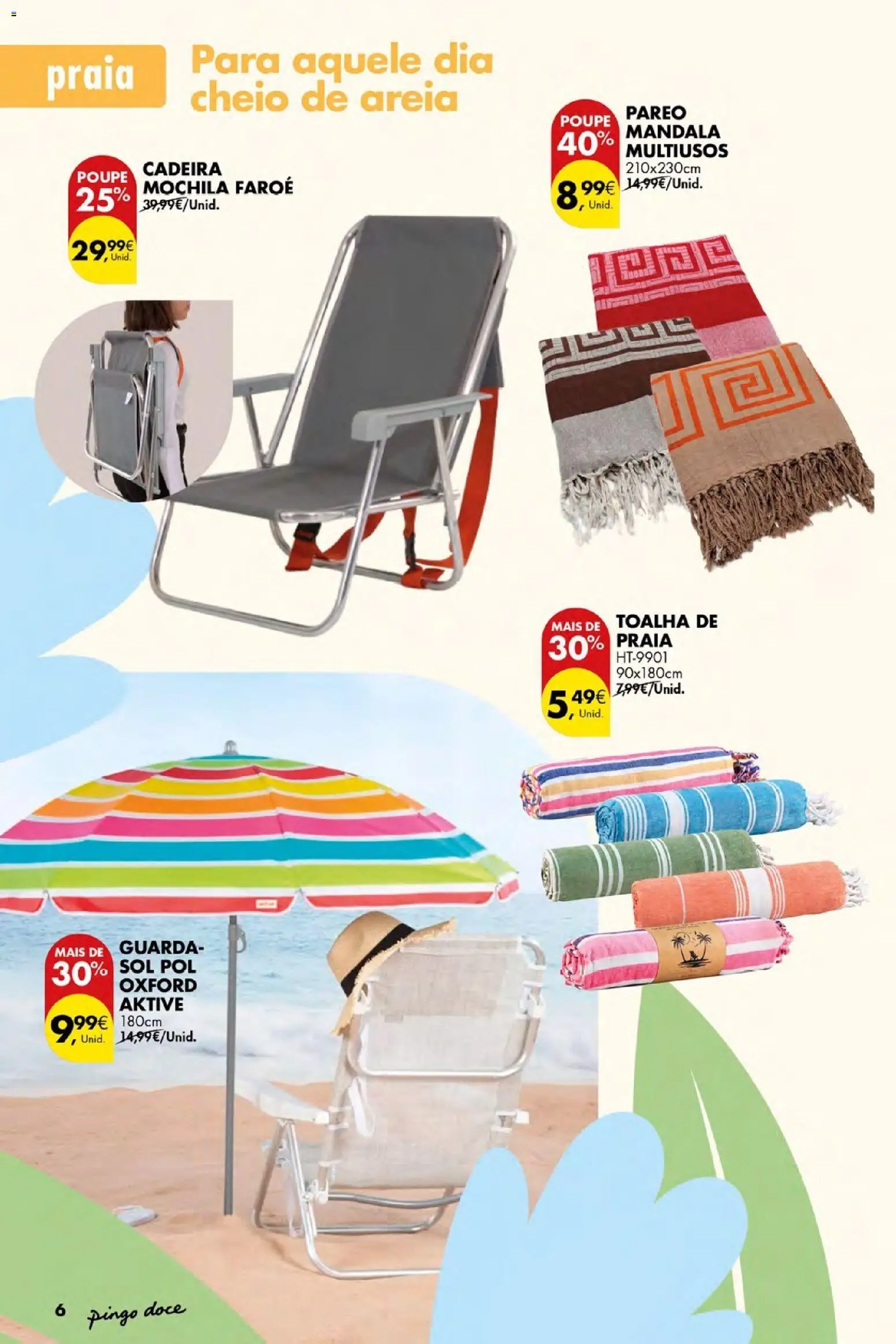 Pingo Doce Bazar Ar Livre Açores │ válido de 04.06.2026 | Página: 6 | Produtos: Mochila, Areia, Guarda sol, Cadeira
