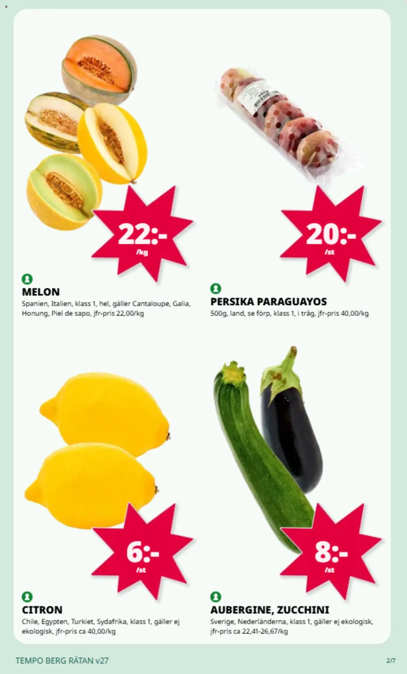 Tempo reklamblad aktuell från 29/06/2026 | Sida: 2 | Produkter: Galler, Persika, Citron, Zucchini