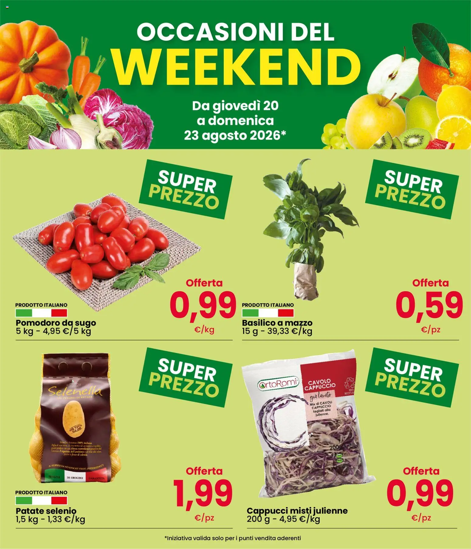 Volantino Despar del 20/08/2026 | Pagina: 2 | Prodotti: Pomodoro, Basilico, Cappuccio, Sugo