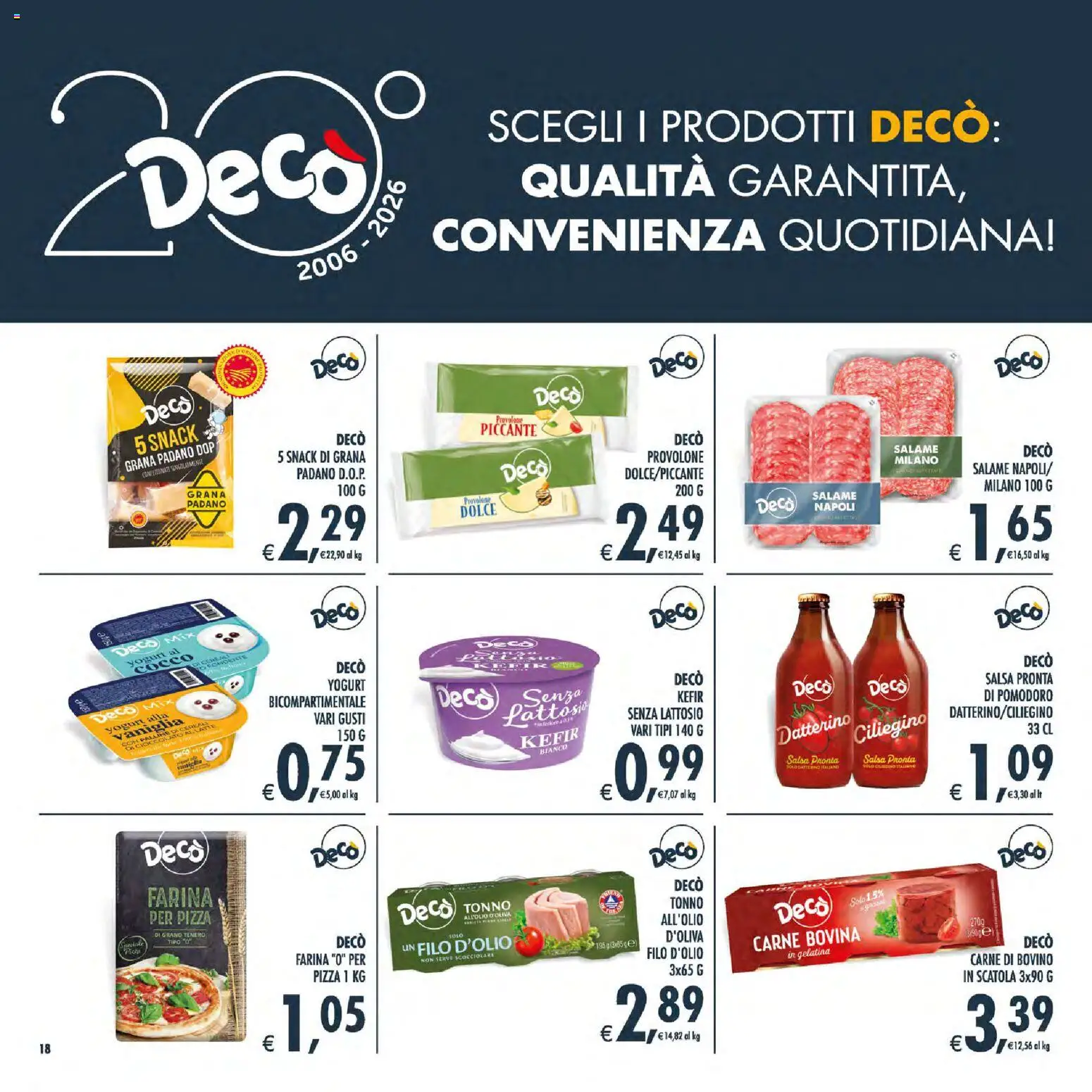 Volantino Decò del 30/06/2026 | Pagina: 18 | Prodotti: Bovino, Yogurt, Salame, Pizza