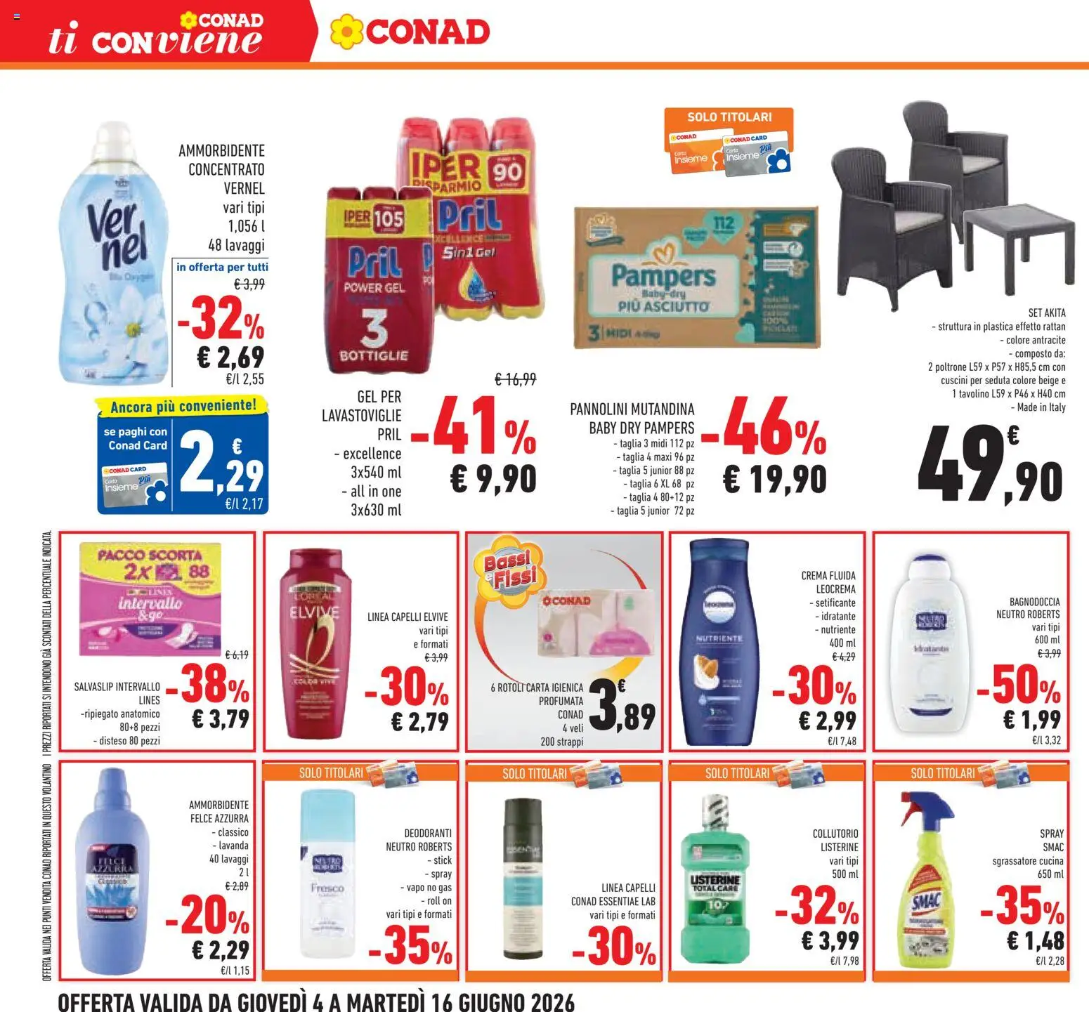 Volantino Conad del 04.06.2026 | Pagina: 26 | Prodotti: Tavolino, Crema, Collutorio, Ammorbidente