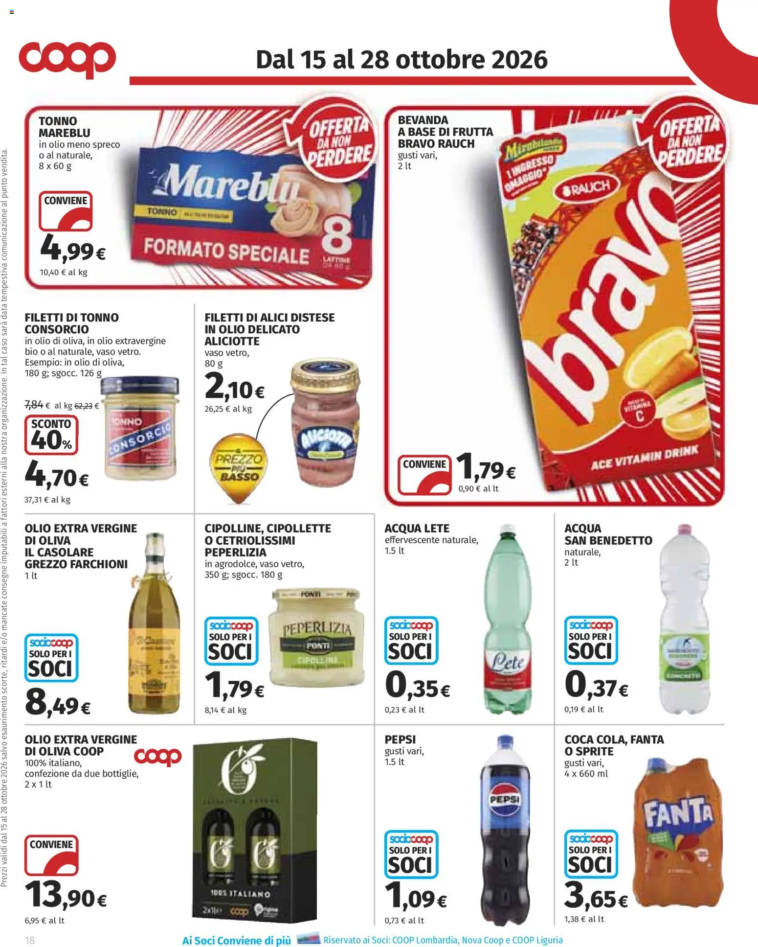 Volantino COOP del 15/10/2026 | Pagina: 18 | Prodotti: Acqua, Olio, Olio extra vergine, Sprite