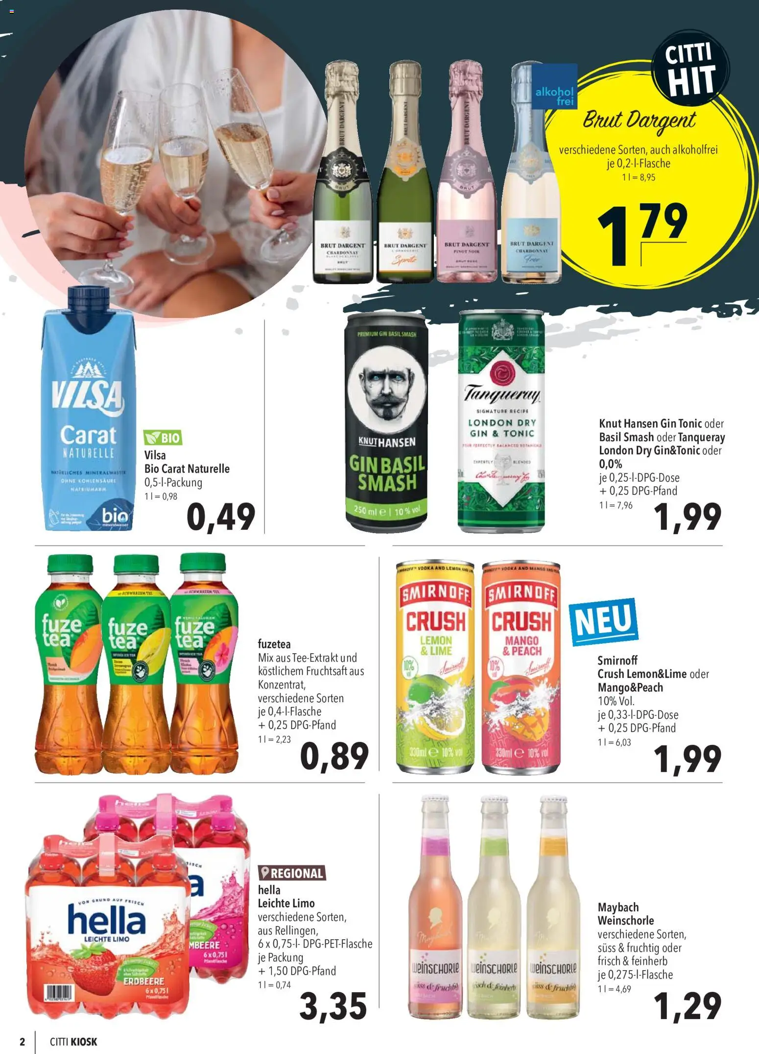 CITTI Markt Kioskwerbung – gültig ab 01.07.2026 | Seite: 2 | Produkte: Sprite, Weinschorle, Mango, Smirnoff