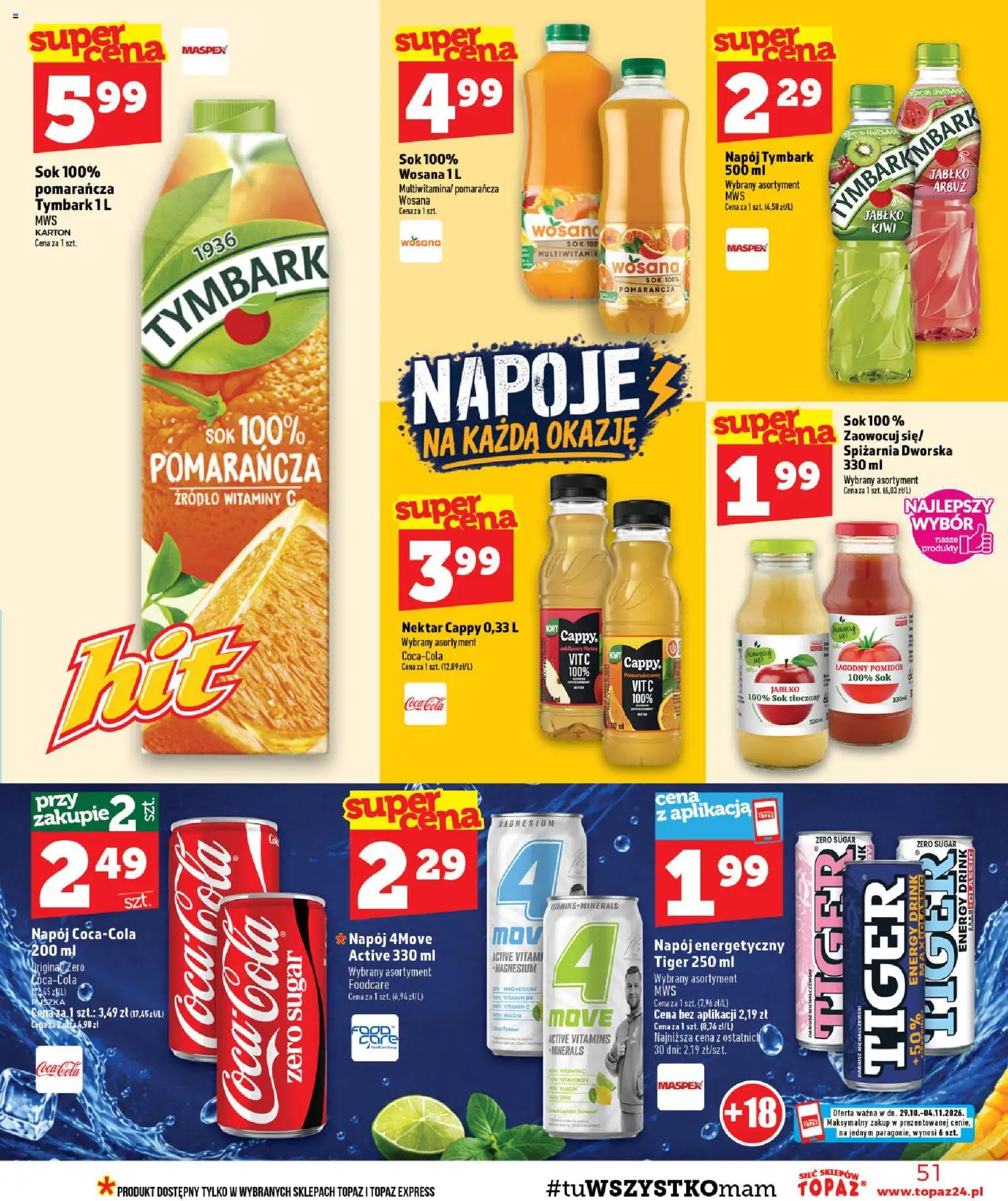 Topaz gazetka od 29.10.2026 | Strona: 51 | Produkty: Arbuz, Napoje, Napój energetyczny, Coca cola