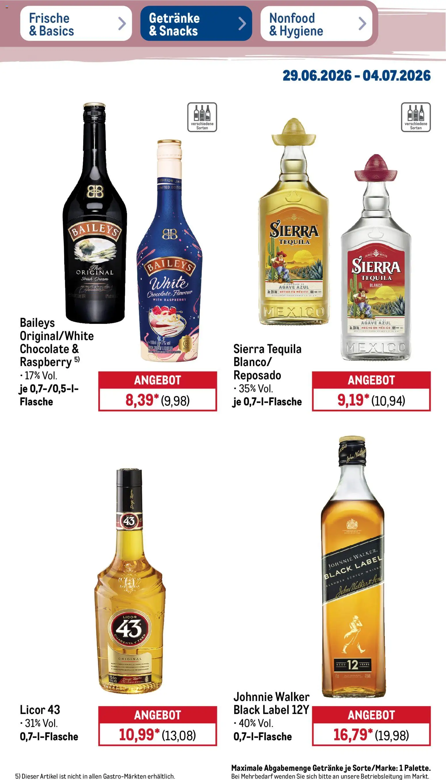 Metro Prospekt – gültig ab 29.06.2026 | Seite: 33 | Produkte: Whisky, Tequila, Baileys, Johnnie walker