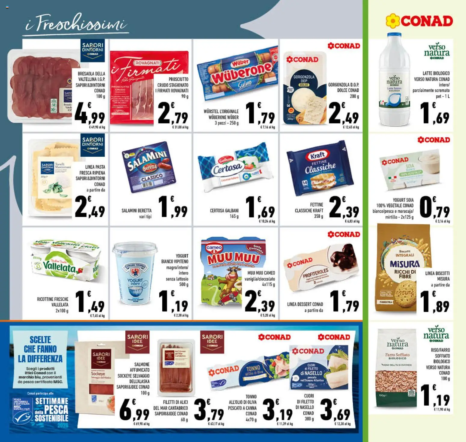 Volantino Conad del 07/10/2026 | Pagina: 12 | Prodotti: Salmone affumicato, Prosciutto, Pesca, Dessert