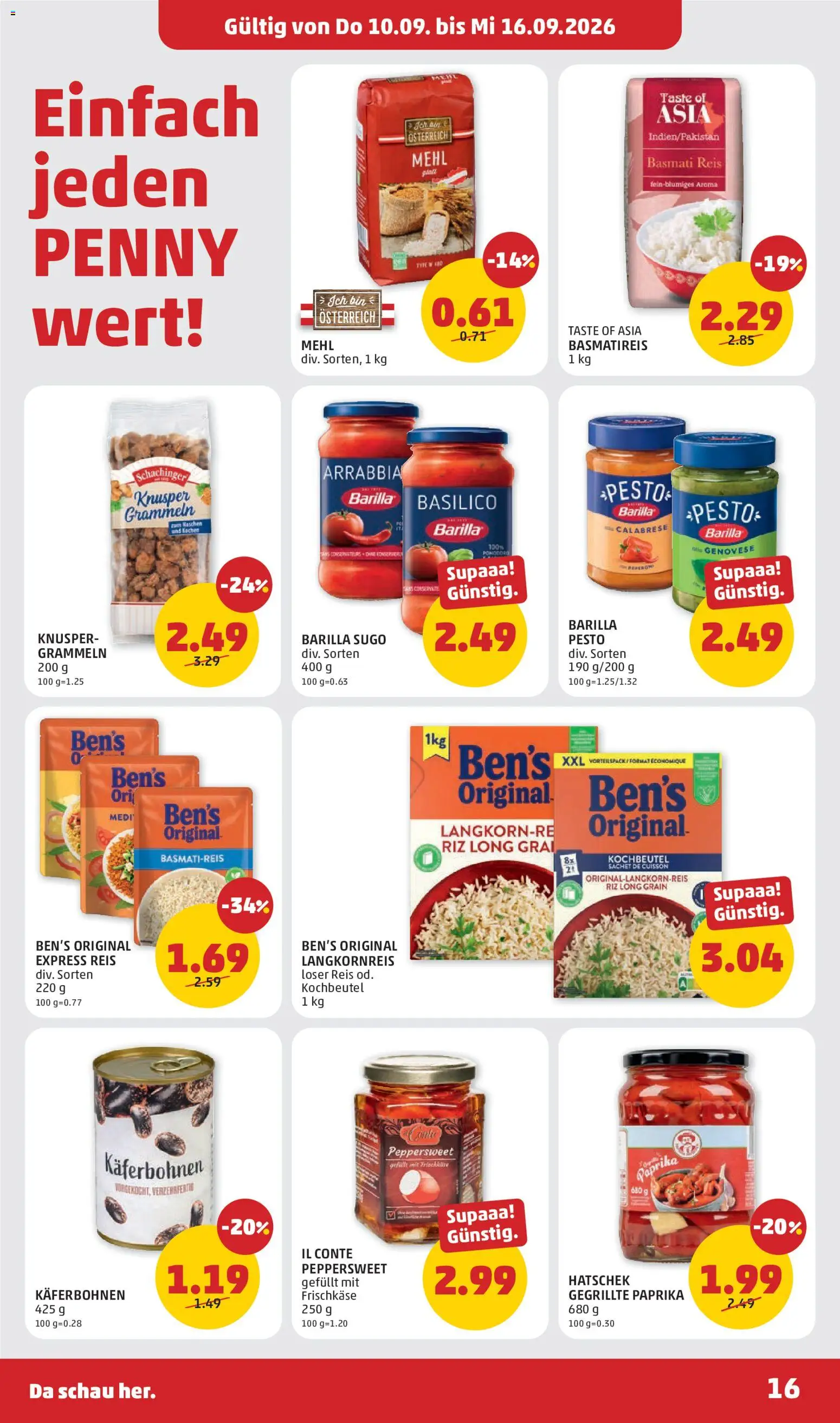 Penny Markt Flugblatt gültig ab 10.09.2026 | Seite: 16 | Produkte: Barilla, Mehl, Reis