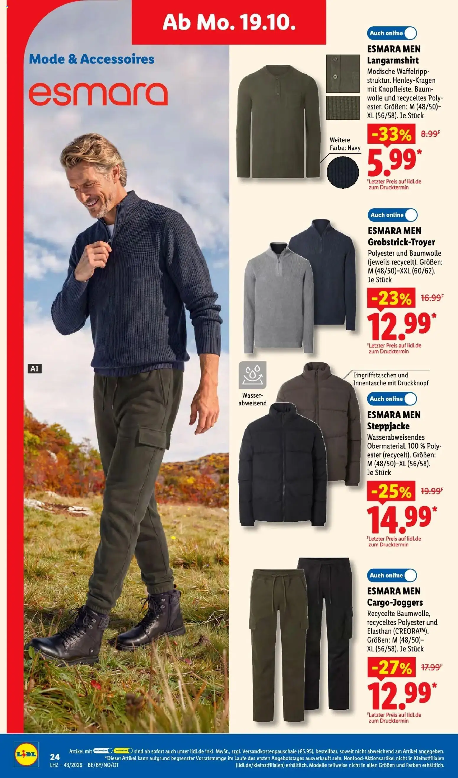 Lidl Prospekt Mahlow (ab 19.10.2026) zum Blättern » Angebote | Seite: 36 | Produkte: Langarmshirt, Steppjacke, Wasser, Pullover