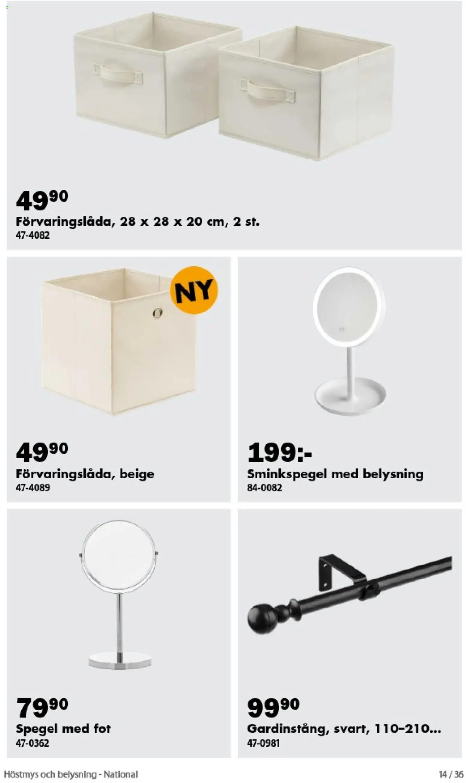 Biltema reklamblad aktuell från 01/09/2026 | Sida: 14 | Produkter: Belysning, Spegel, Sminkspegel