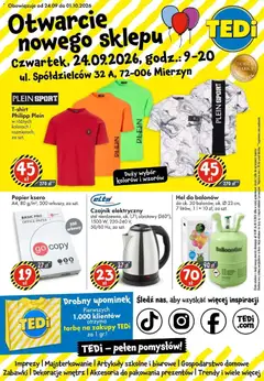 Pogląd oferty "TEDi aktualna gazetka" - ważna od 24.09.2026 | Strona: 1 | Produkty: Czajnik elektryczny, Śledź, Artykuły szkolne, Papier ksero