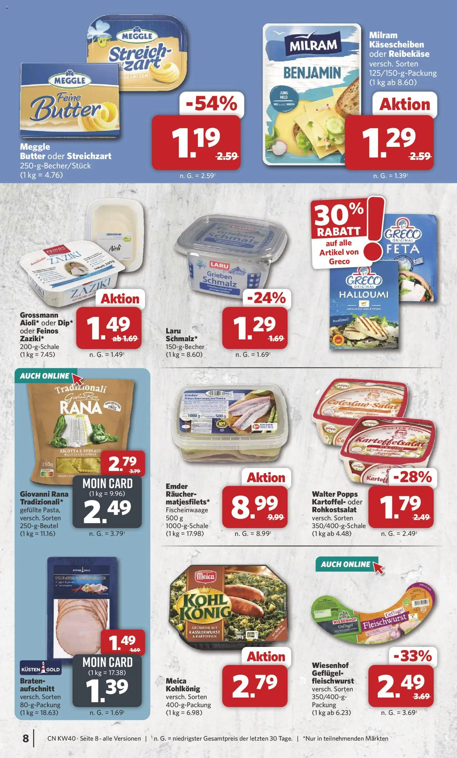 Combi Prospekt – gültig ab 28.09.2026 | Seite: 8 | Produkte: Butter, Milram, Pasta, Reibekase